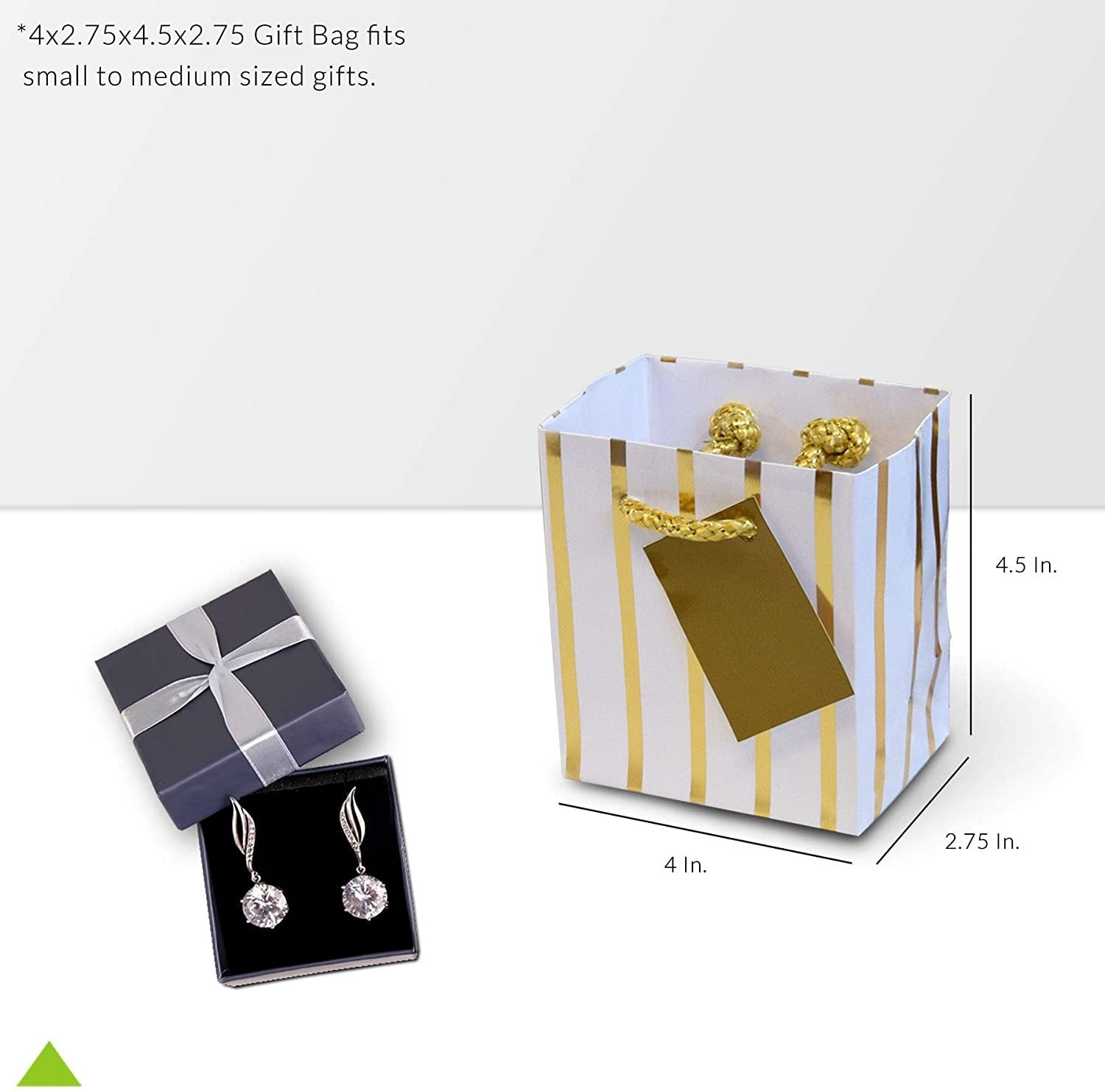 Gold Metalic Chevron Stripe Gift Bags w/Handles, Assorted Designs, 4x4.5x2.75 Inch (12 Pack)