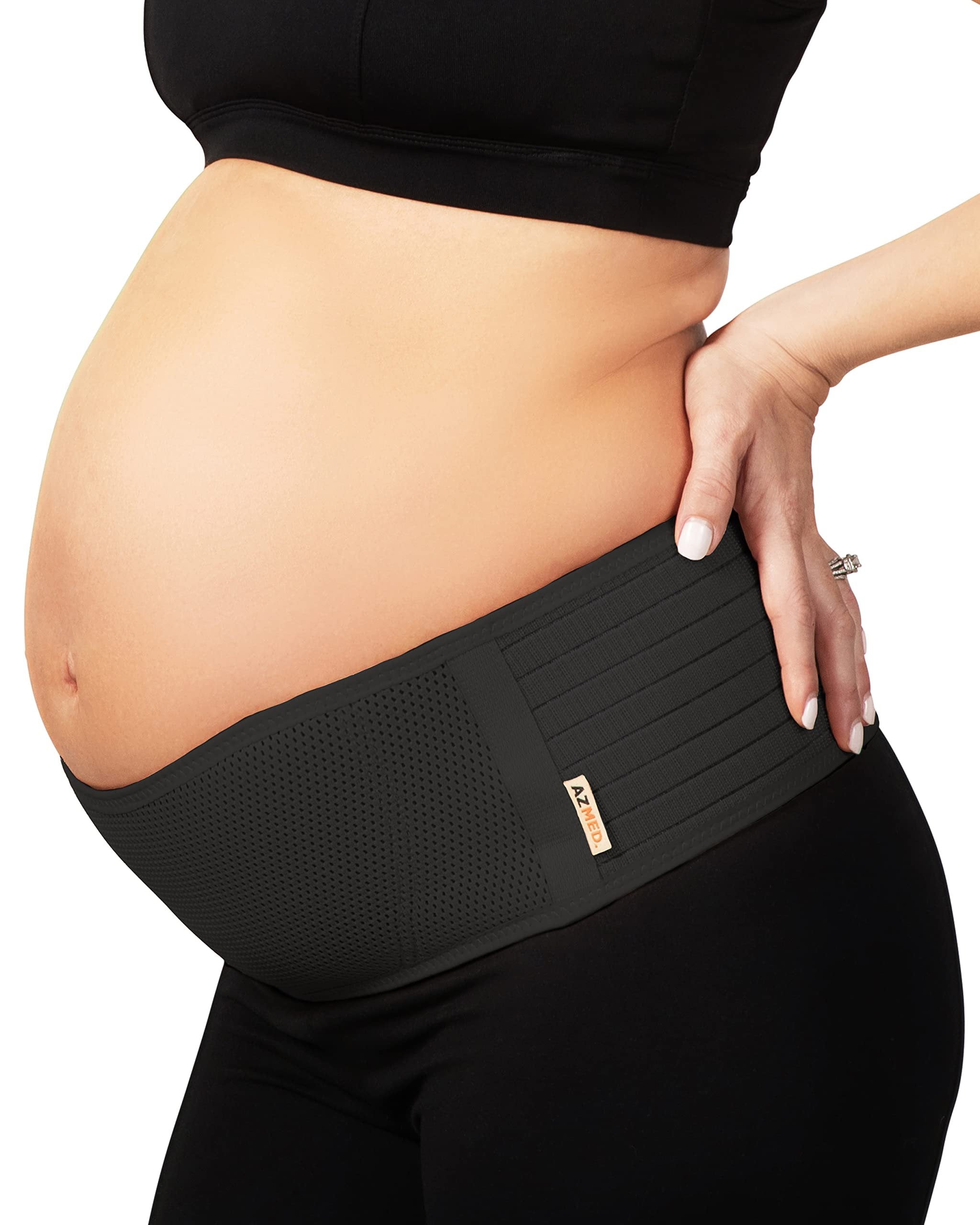 AZMED Maternity Belly Band | Breathable Pregnancy Support for Abdomen, Pelvic, & Back Pain | Adjustable Belt for All Stages (Black, One Size) - Free Shipping & Returns