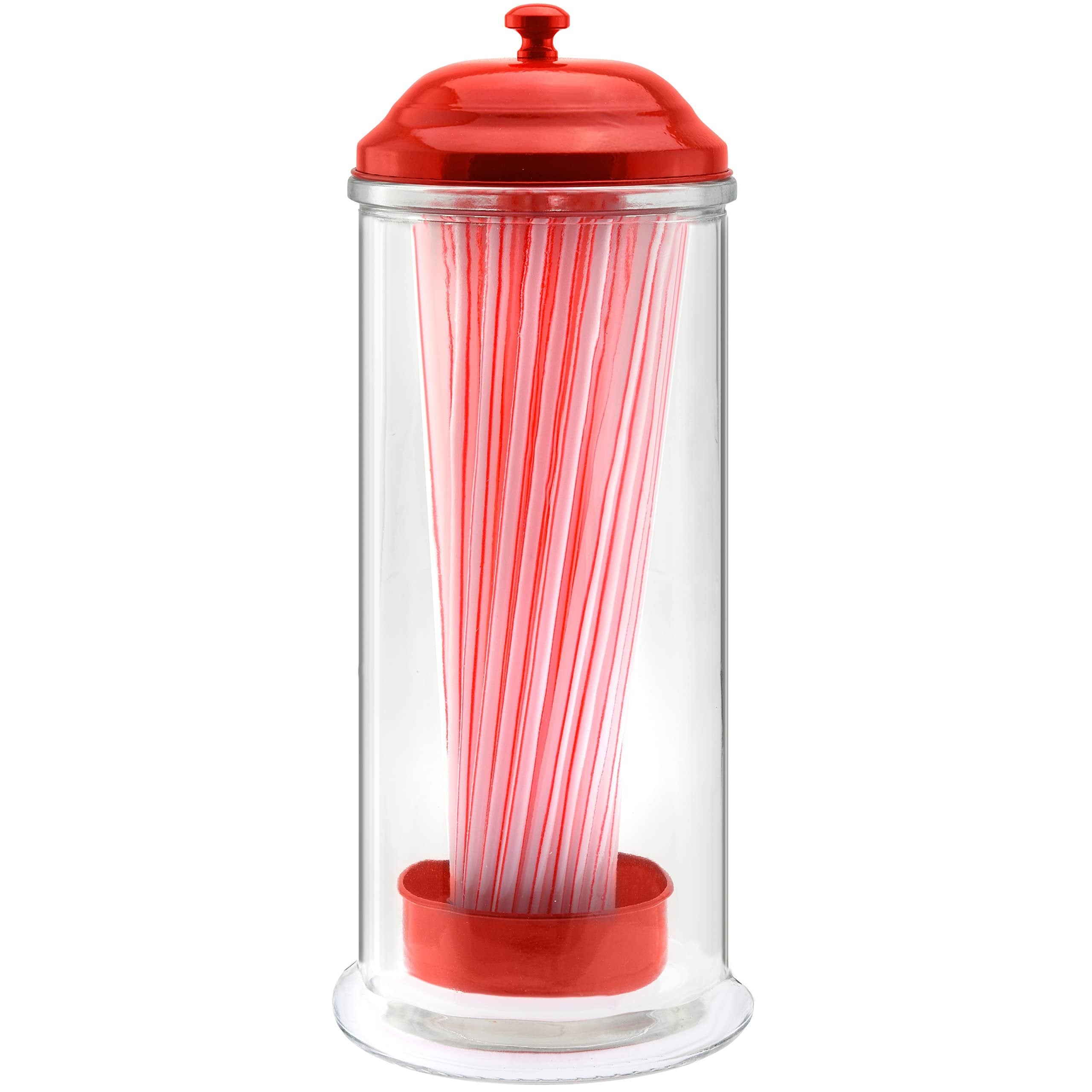 GADGETWIZ Red Glass Straw Dispenser w/ Stainless Steel Lid | Holds Straws up to 8.5 | Free Shipping & Returns"
