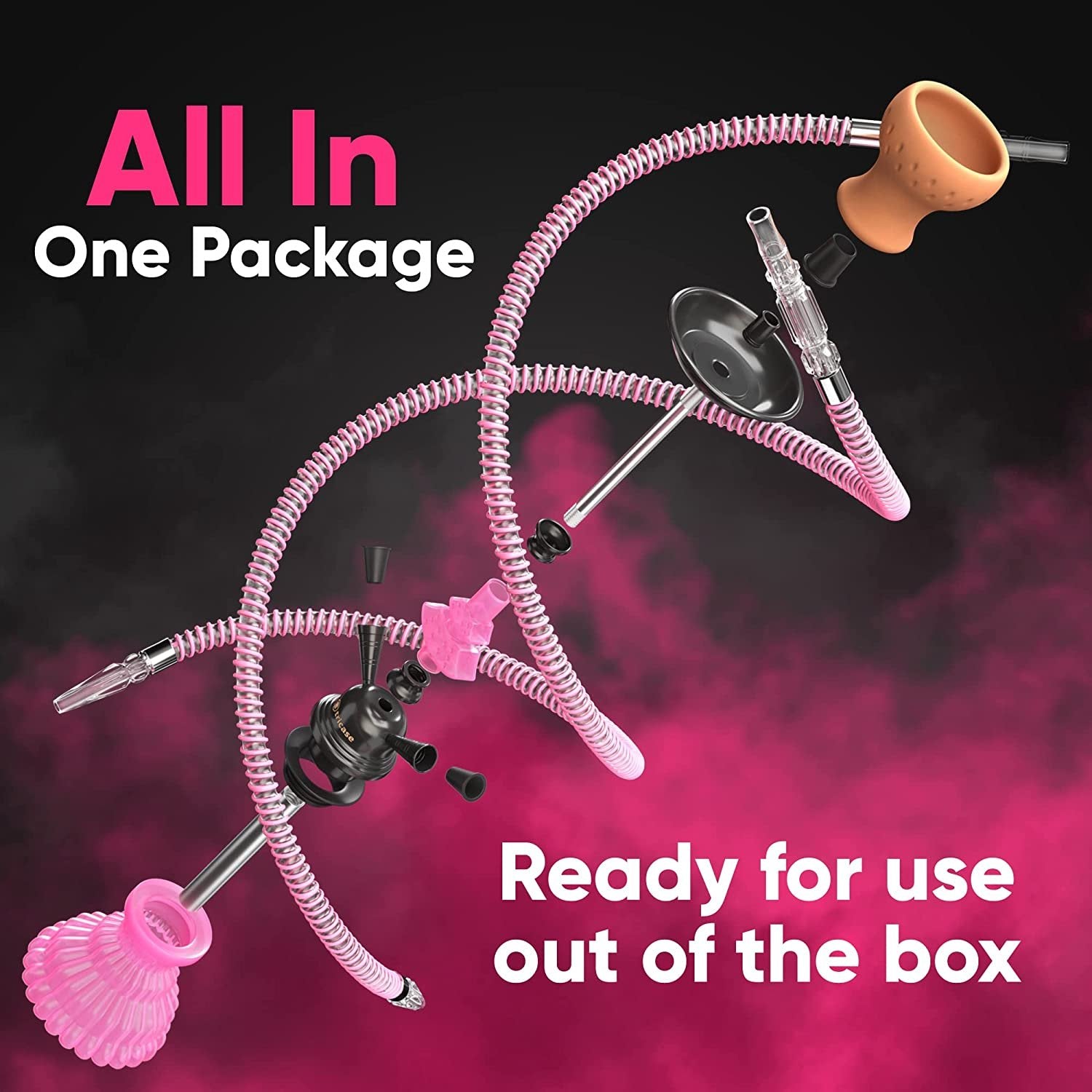 LilOne 12 Mini Hookah Set - 2 Hose, Pink, Portable Shisha Kit with Foil, Charcoal, & Mouth Tips