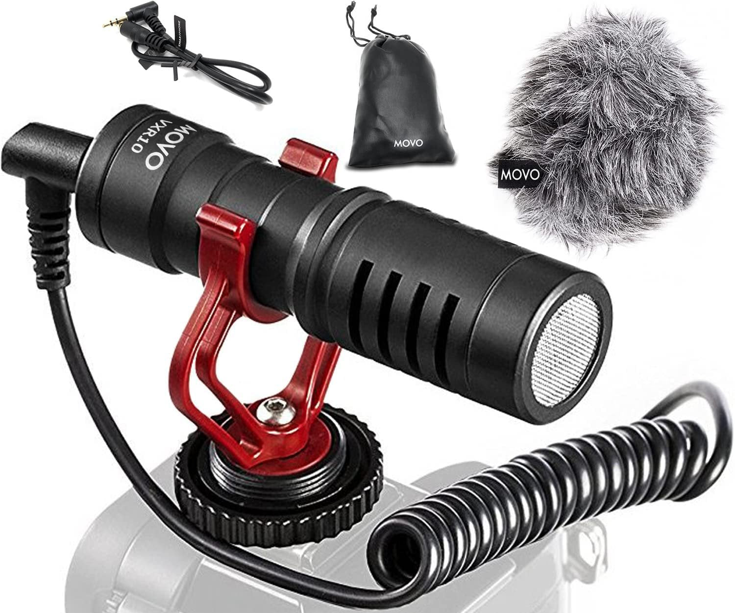 Movo VXR10 Shotgun Mic for Smartphones/Cameras - Shock Mount/Deadcat Windscreen, Black,