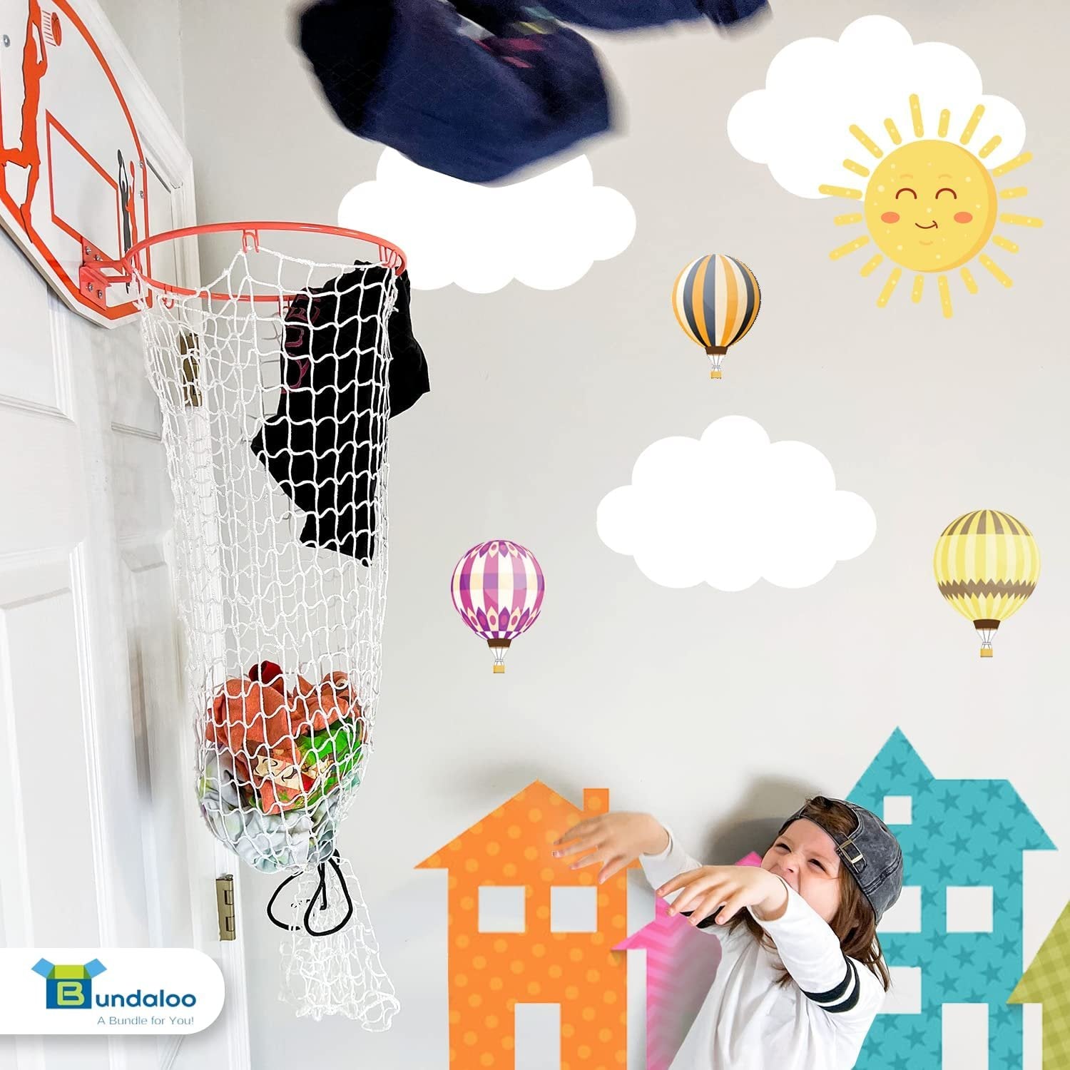 Bundaloo Basketball Laundry Hamper - Over The Door 2 In 1 Hanging Basketball Hoop Or Laundry Hamper Boys & Girls Room Decor - Fun Gift
