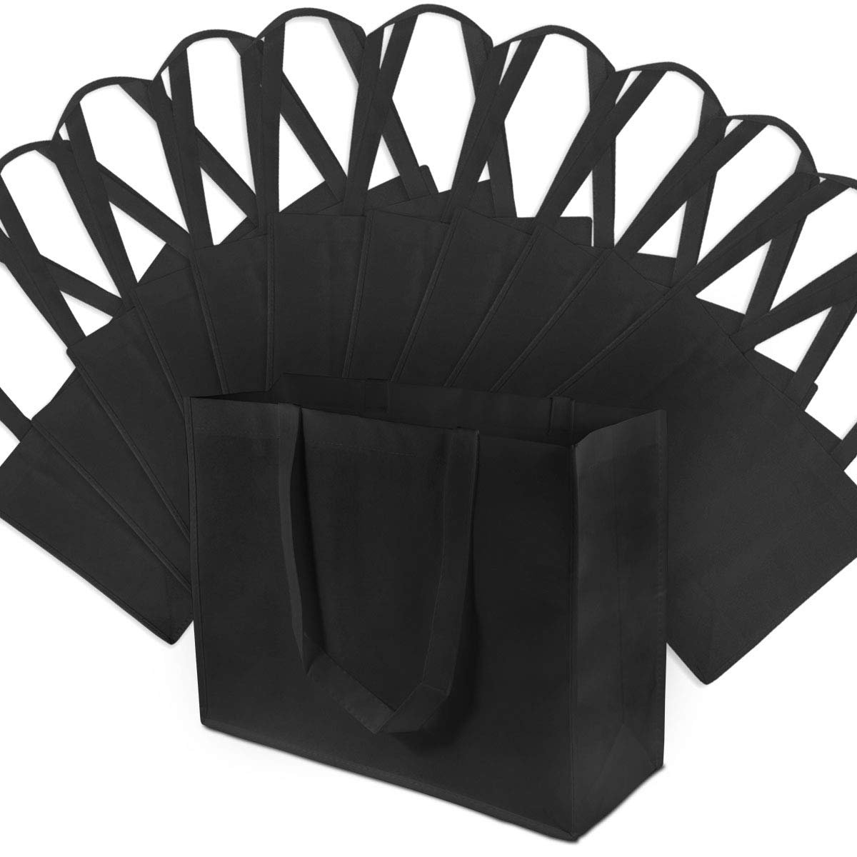 12 Pack Large Black Tote Bags with Handles - Eco Friendly, Reusable & Durable - 16x6x12 Inches