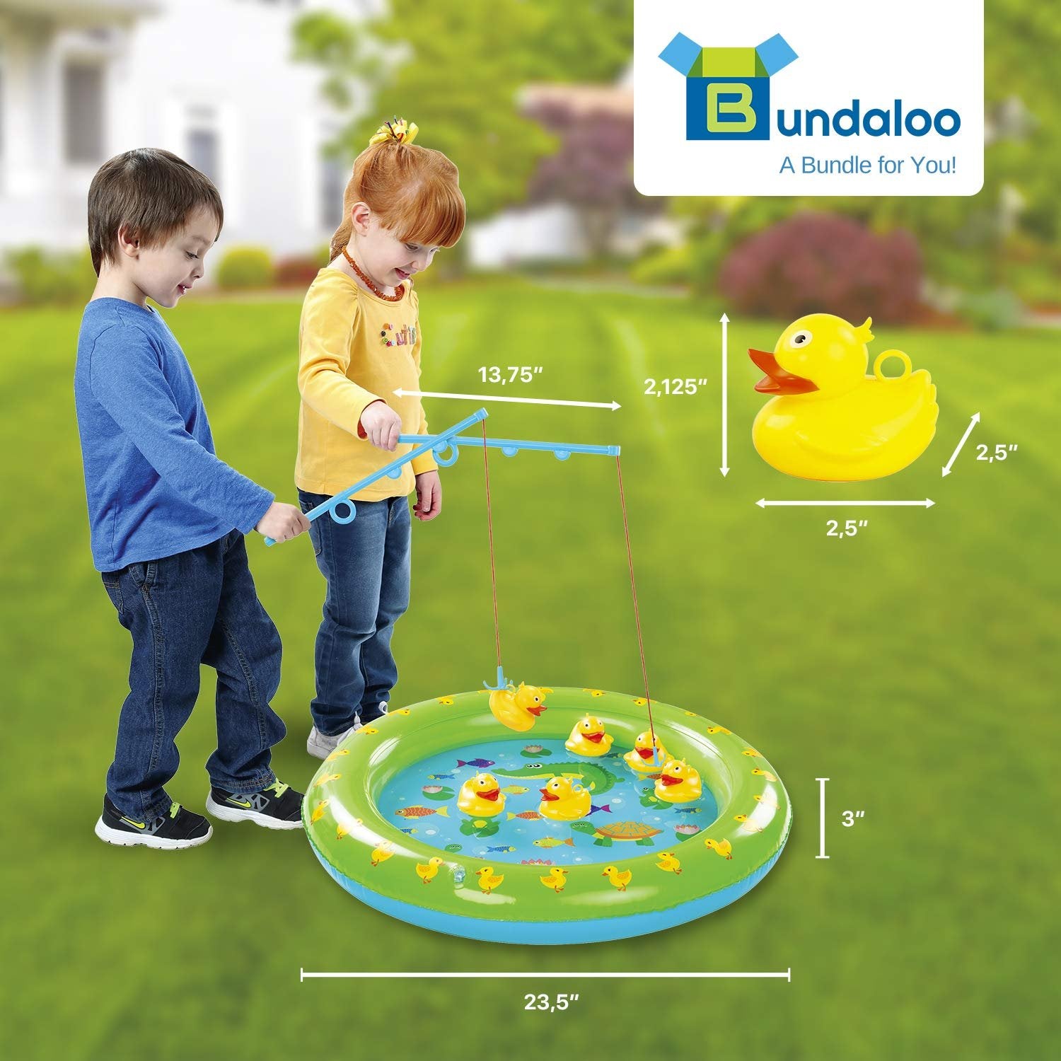 Inflatable Duck Fishing Game for Kids - Small Size, 2 Poles, 6 Ducks - Fun Carnival & Outdoor Party Toy - Free Shipping & Returns