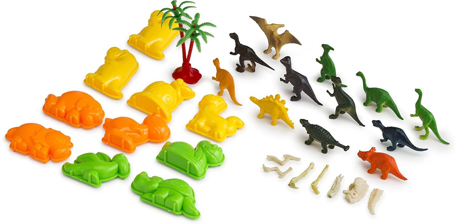 CoolSand Dino Sandbox for Kids - 1lb Moldable Play Sand - Natural Color - Shaping Molds & Dino Figures - Free Shipping & Returns