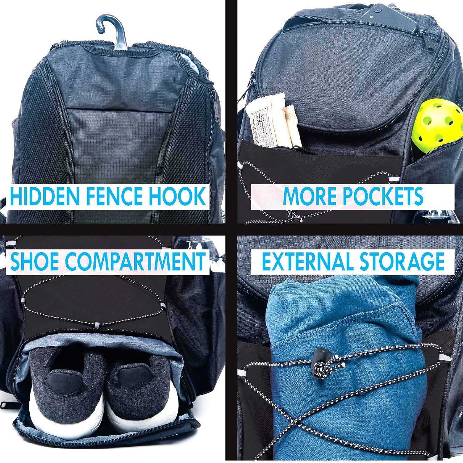 Athletico Pickleball Backpack - Pickleball Bags for Men or Women Includes Pickleball Ball Holder (Black)
