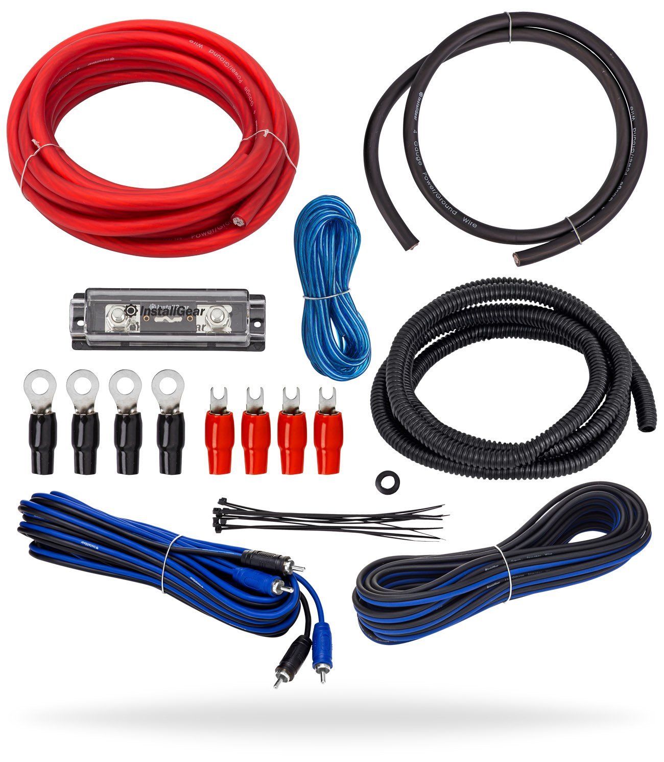 InstallGear 4 Gauge Amp Wiring Kit | Amp Kit with Amplifier Installation Wiring True Spec and Soft Touch Wire | 4 Gauge Wire, Amplifier Wiring Kit, Sub Wiring Kit