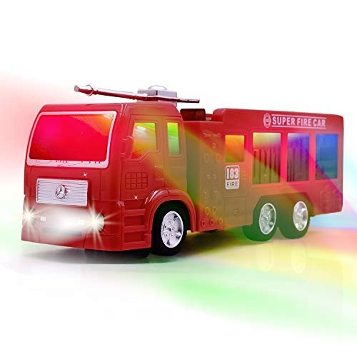 WolVolk Electric Fire Truck Toy with Stunning 3D Lights and Sirens, goes Around and Changes Directions on Contact - Great Gift Toys for Kids