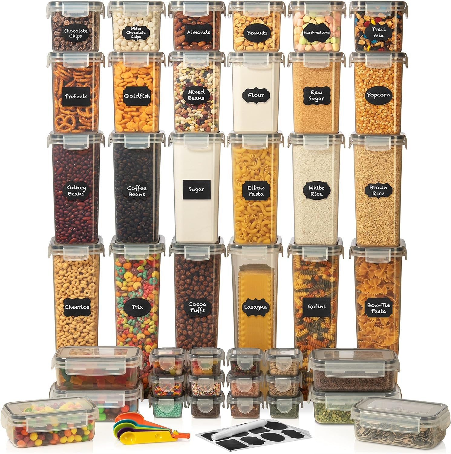 ClearSpace Airtight Food Storage Containers –14 Pack BPA Free Kitchen Organization Set for Pantry Organization and Storage, Plastic Canisters with Durable Lids Ideal for Cereal, Flour & Sugar (Black)