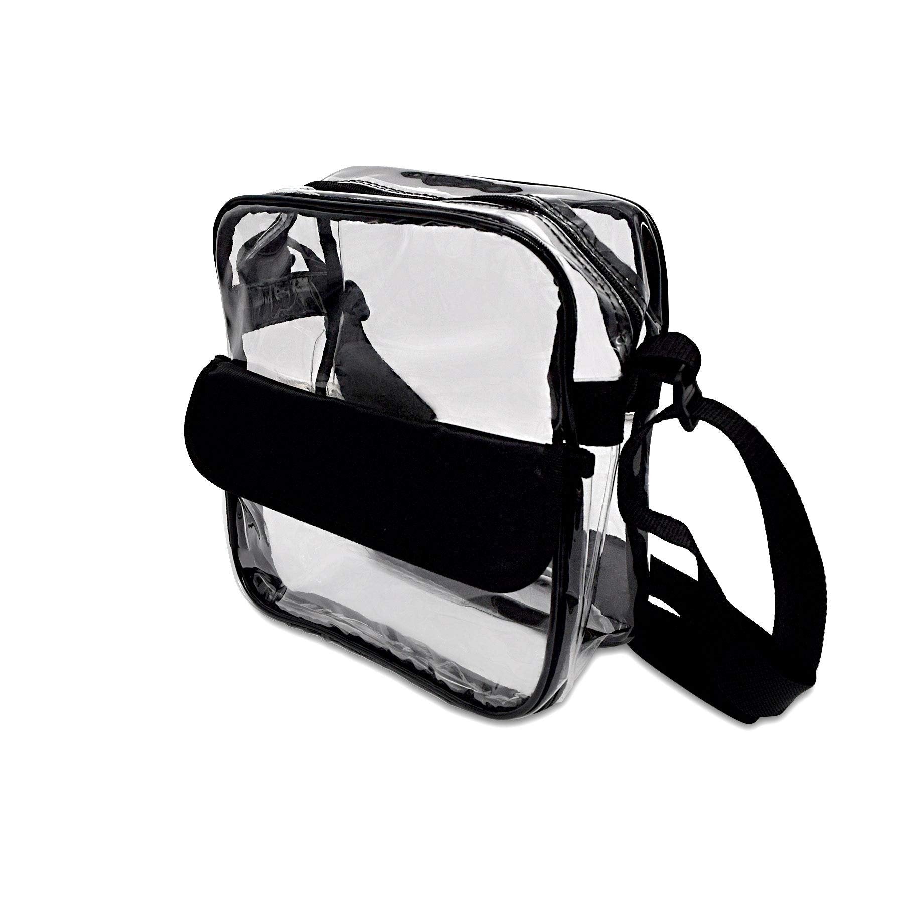Black Clear Stadium Approved Crossbody Purse, Adjustable Strap, Front Pocket, 10x10x4.5