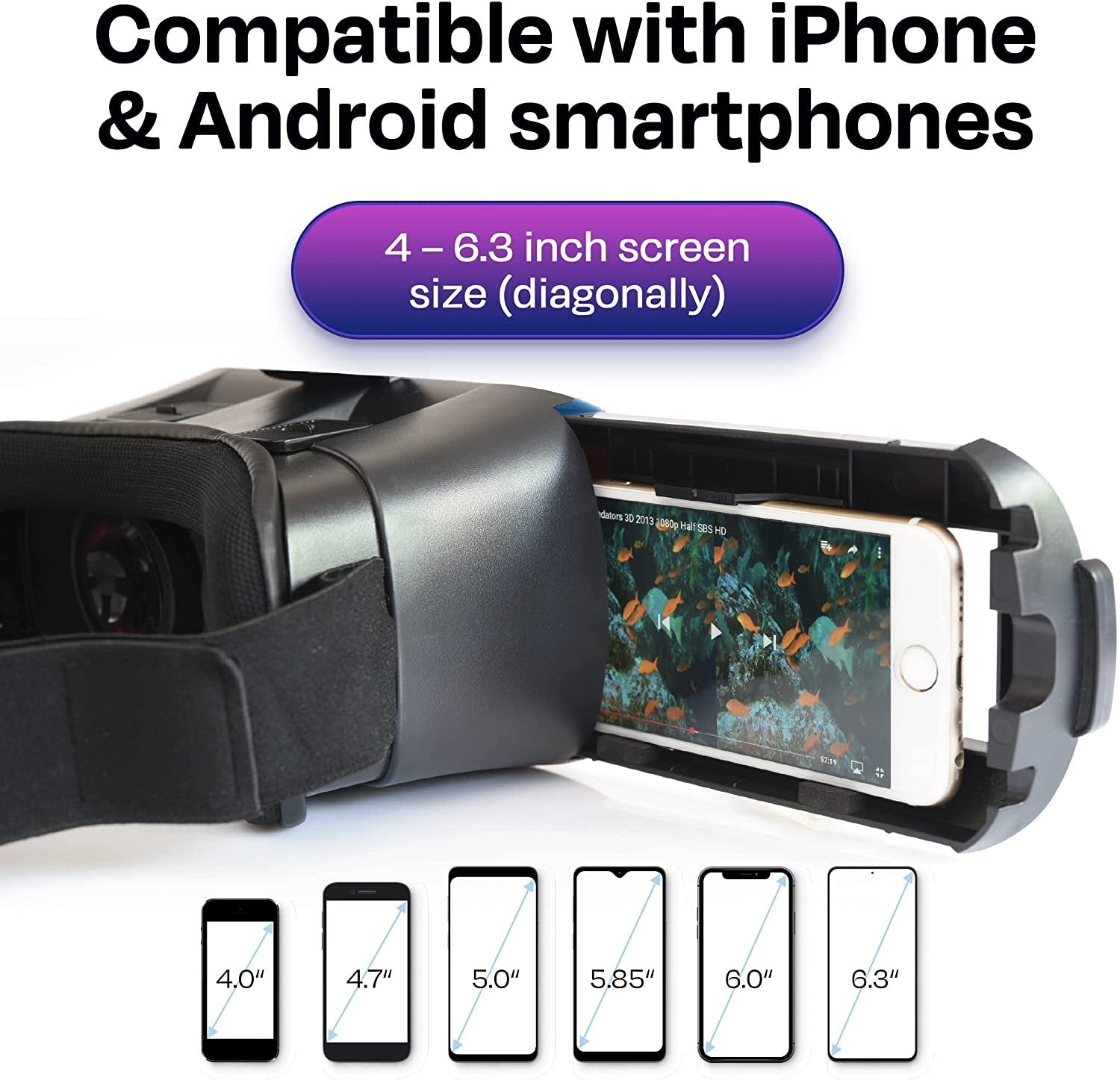 VR Headset Compatible with iPhone & Android - Universal Virtual Reality Goggles for Kids & Adults - Your Best Mobile Games 360 Movies w/ Soft & Comfortable New 3D VR Glasses