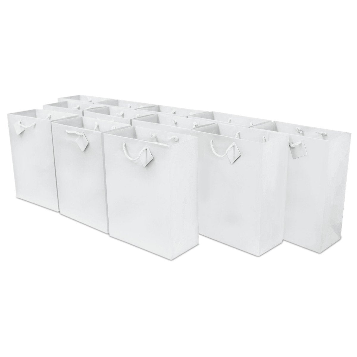 Large White Gift Bags - 10x5x13 Inch (Pack of 12) with Braided Handles for Weddings, Parties, Holidays, Favors - Free Shipping