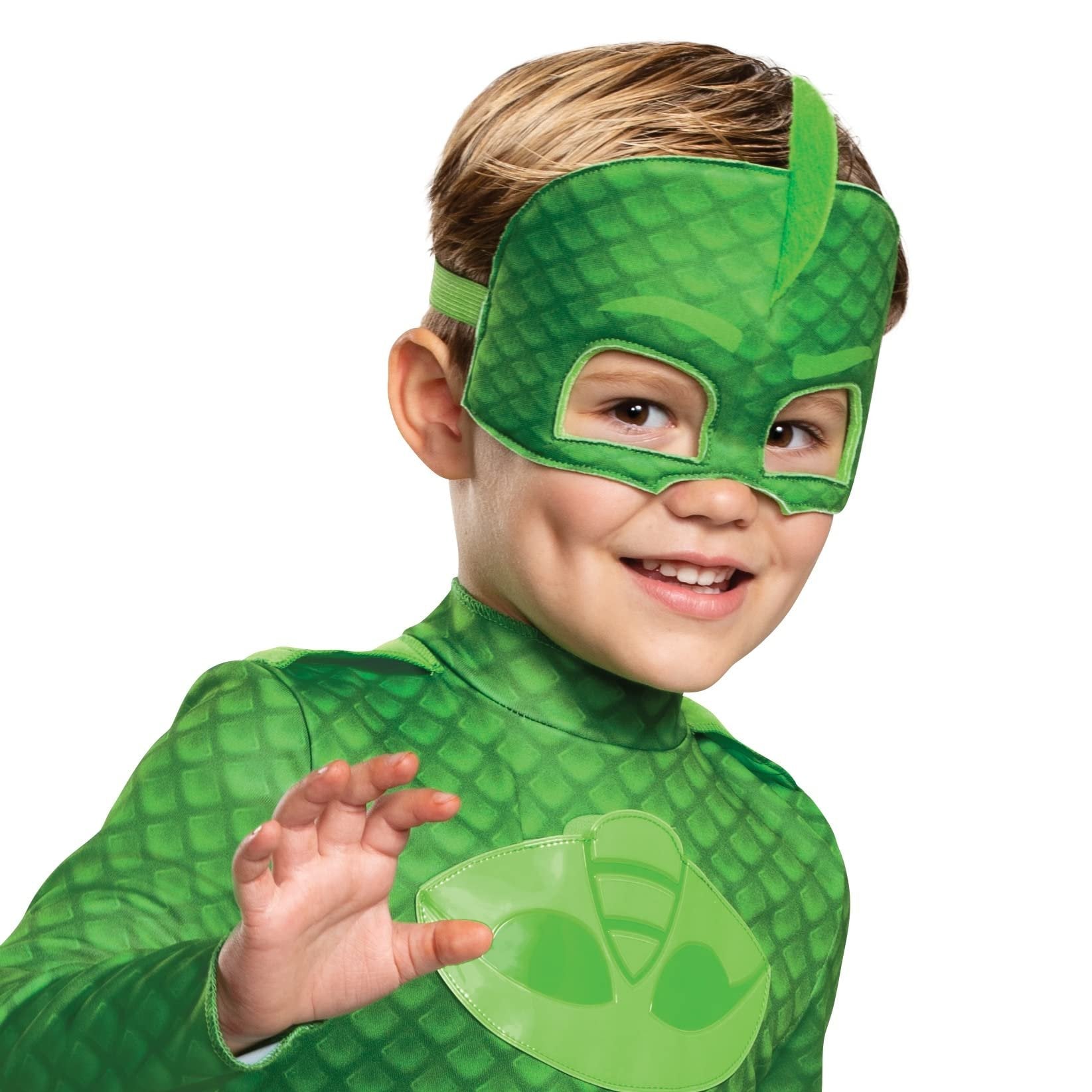 Disguise PJ Masks Gekko Costume, Deluxe Kids Light Up Jumpsuit Outfit and Character Mask, Toddler Size Medium (3T-4T) Green