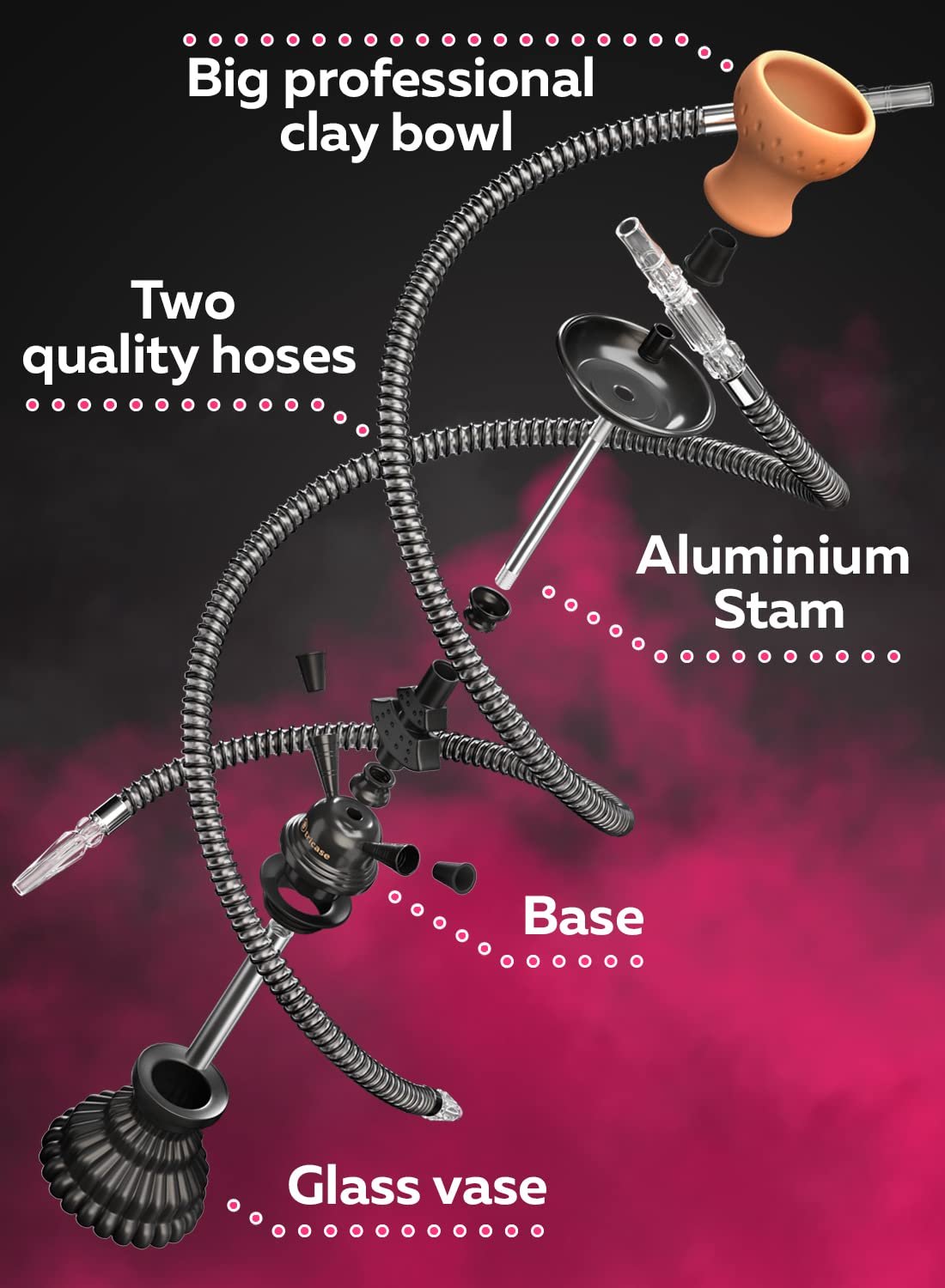 Black Mini Hookah Set 2 Hose - LilOne 12 w/ Foil Bowl, Tips, Mouthpiece, Hose & Tongs - Free Shipping