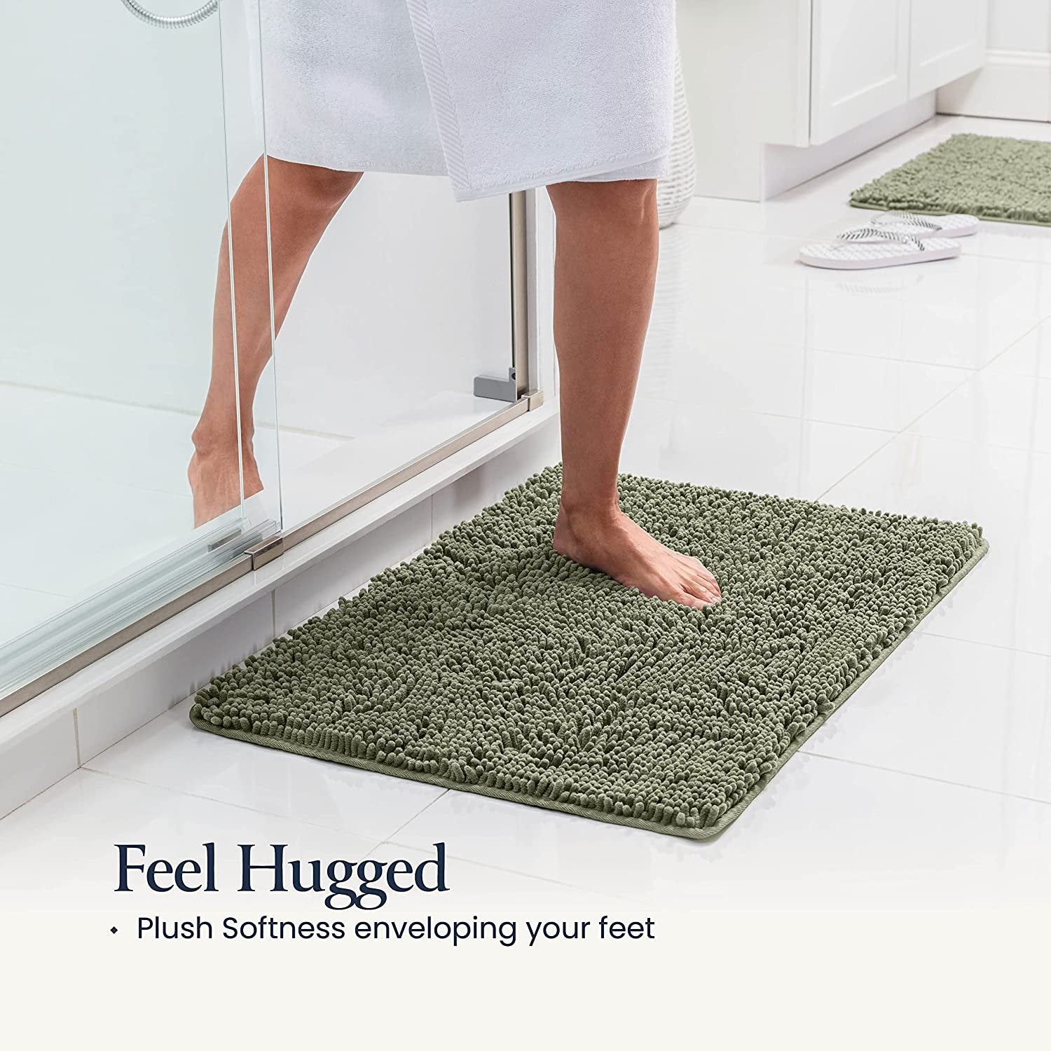 2 Piece Bathroom Rugs Bath Mat Set - Soft Plush Chenille Shower Mats For Bathroom Non-Slip Bath Rug With Rubber Backing, Ultra Absorbent Bath Rugs, Bathtub Mat, Bathroom Rug Mats - 30x20 + 24x17 Inch