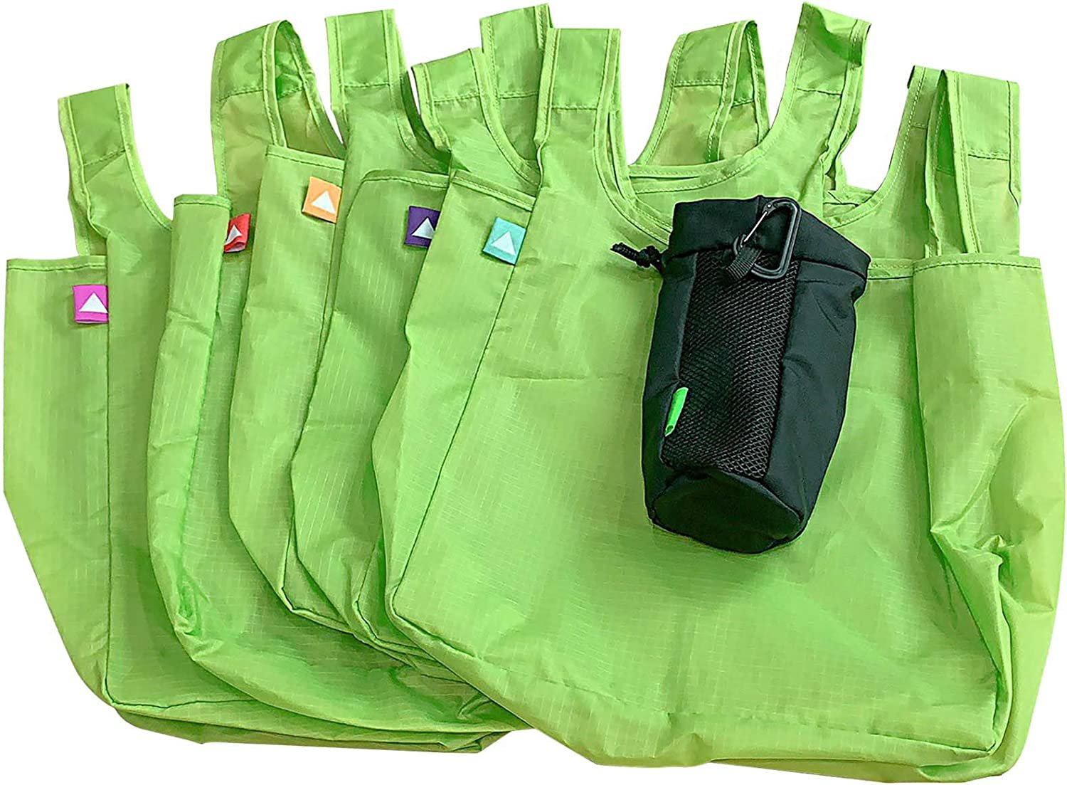 Reusable Grocery Bag - 5 Pack Green Reusable Shopping Bags with Pouch, Compact Travel Shopping Totes, Super Strong Shopping Bags, Foldable & Washable, Lightweight Ripstop Nylon for Groceries and Produce