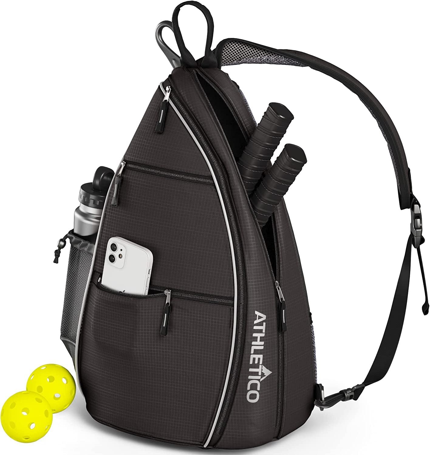 Athletico Sling Bag - Crossbody Backpack for Pickleball, Tennis, Racketball, and Travel for Men and Women (Black)