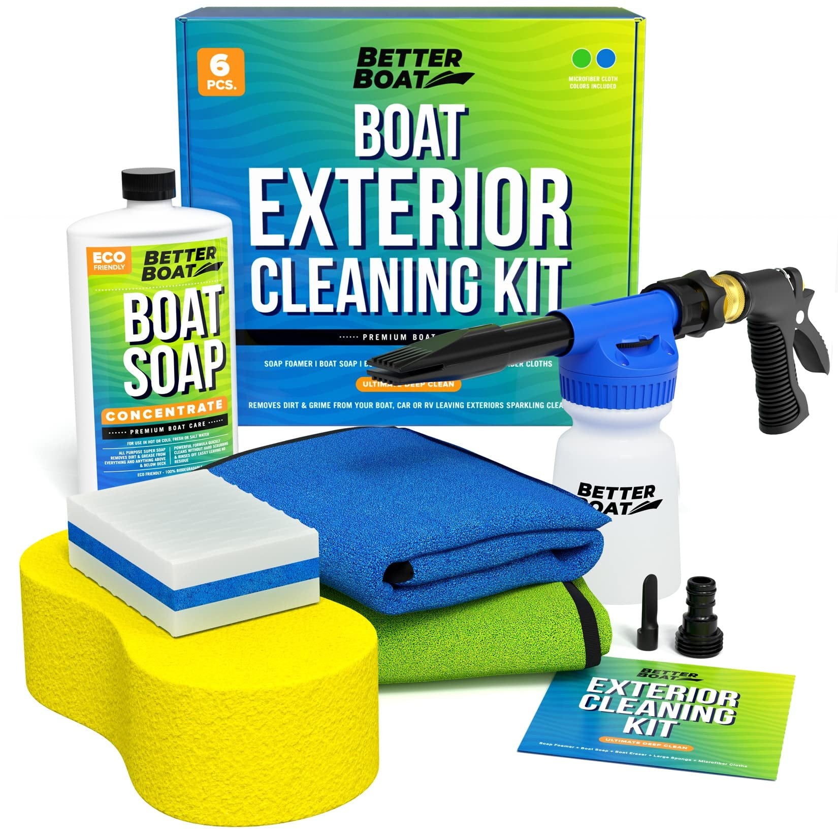 Better Boat Blue Ultimate Cleaning Kit - Boat Wash Soap, Foam Gun, Sponge, Microfiber Cloths - Size Options - Marine Accessories for Fishing, Boating, RV - Free Shipping & Returns