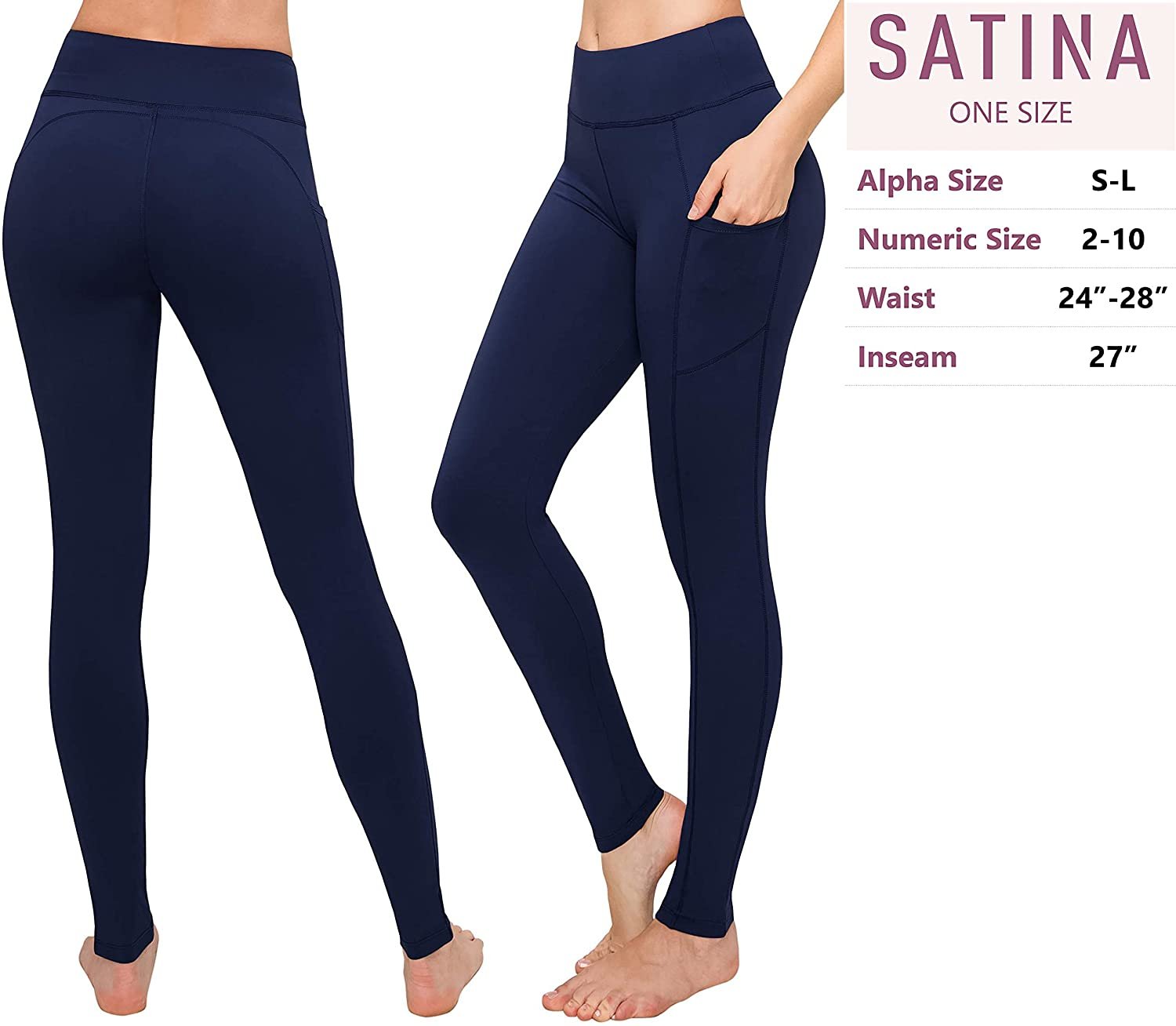 Super Soft SATINA High Waisted Yoga Leggings w/ Pockets | Navy | One Size