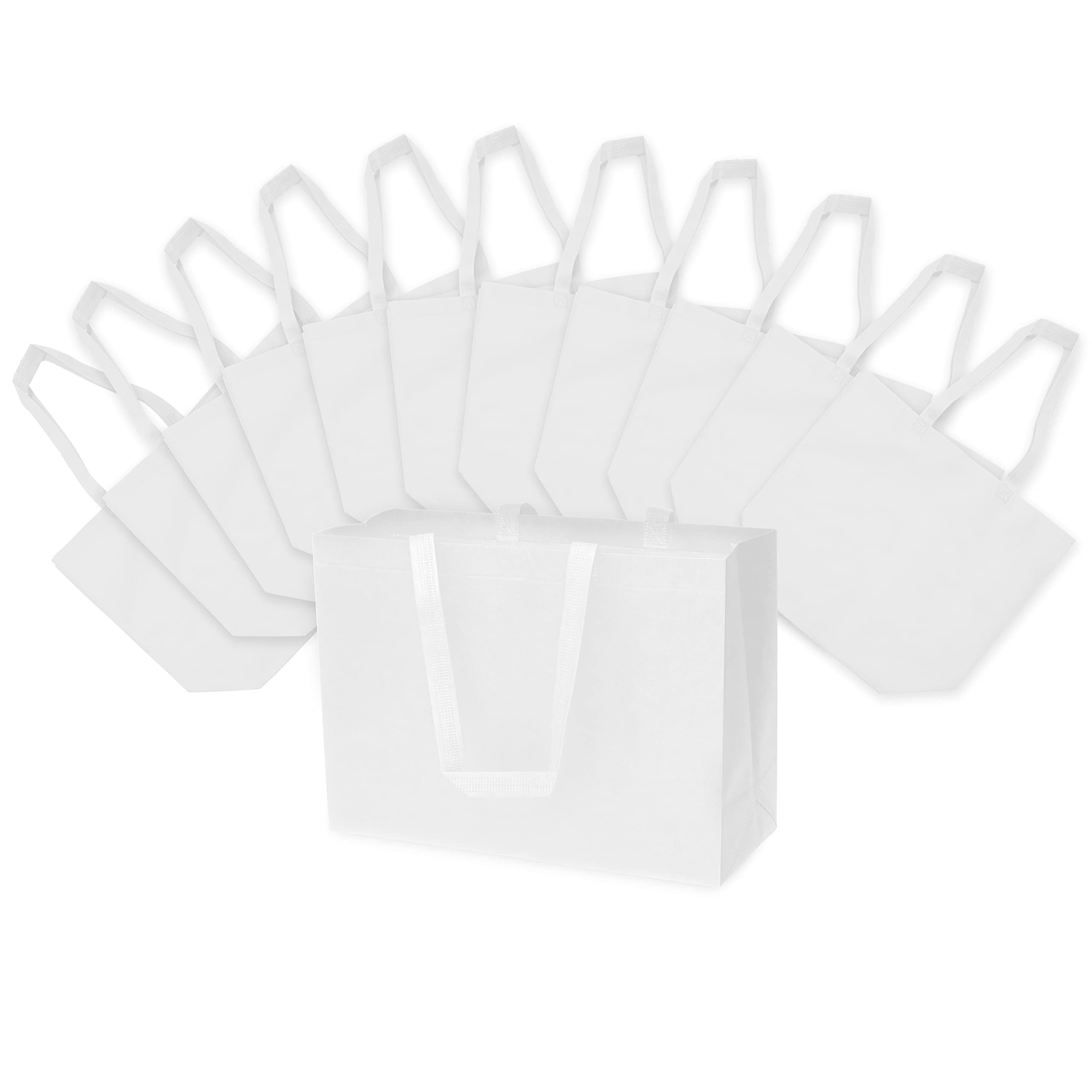 Reusable Gift Bags - 12 Pack Large Totes with Handles, White Eco Friendly Fabric - Size 16x6x12