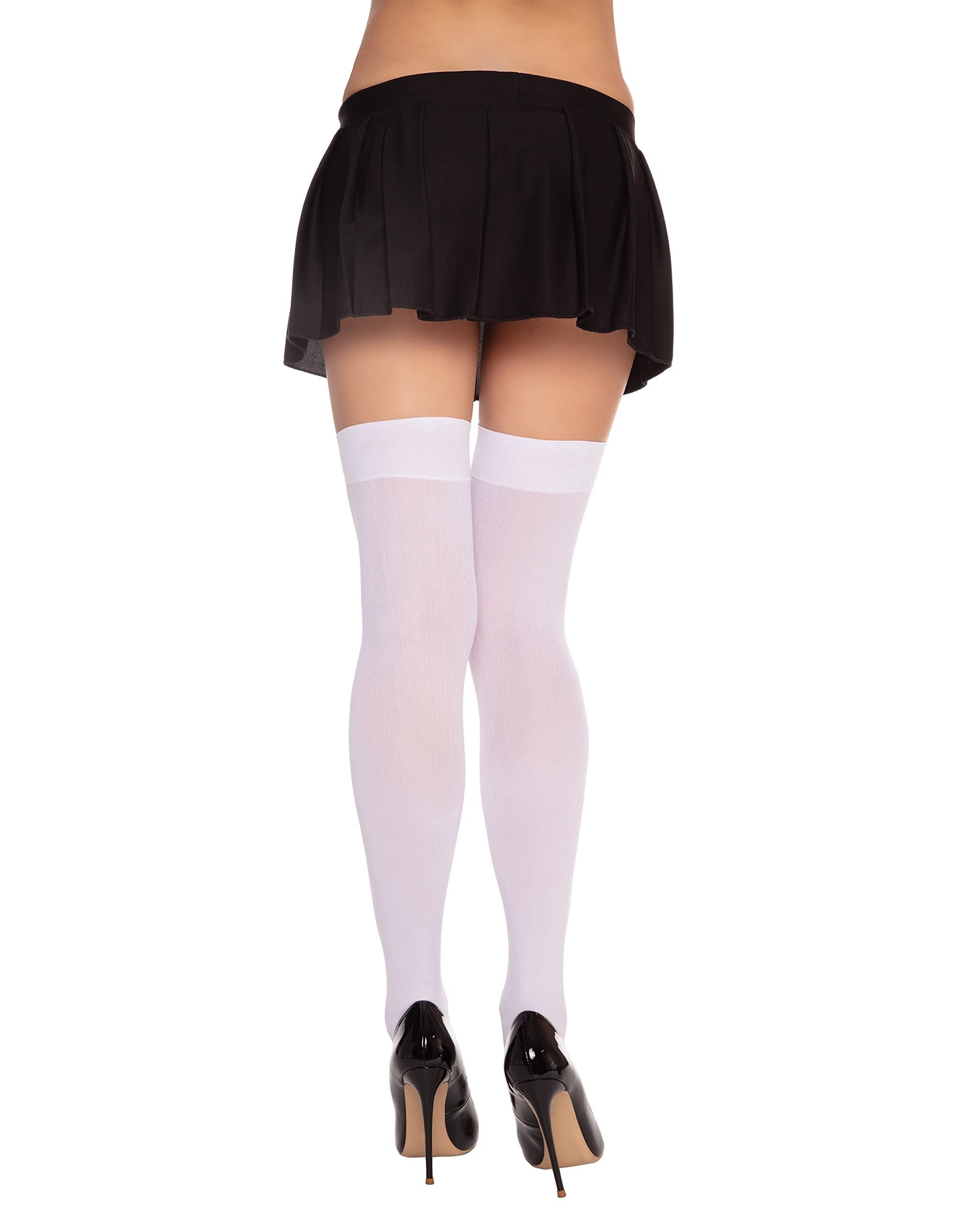 Dreamgirl Women's Sheer Thigh High Stocking with 2 Sets of Bows, Black White Fuschia, One Size