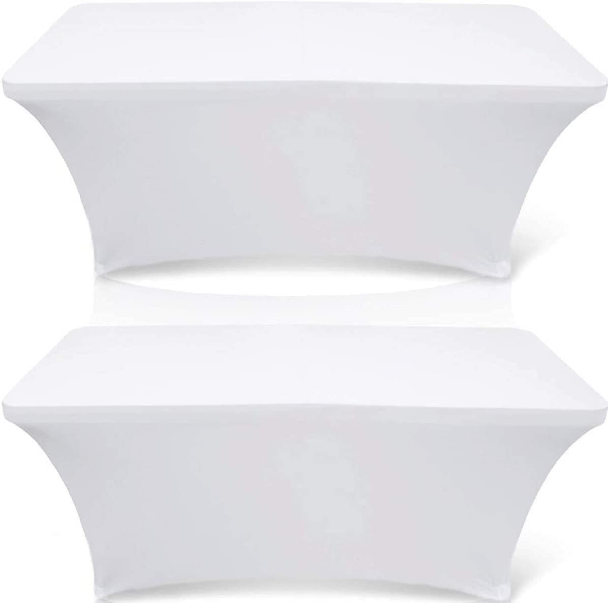 White Classic Spandex Tablecloth 8ft - 2 Pack, Stretchable Cover for 8ft Tables