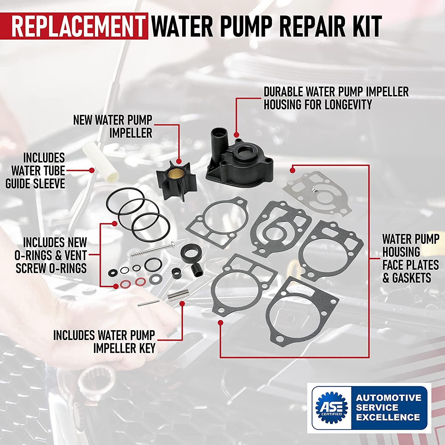 Water Pump Repair Kit - Compatible with Mercruiser Stern Drives, Mariner and Mercury 2-strokes Outboards - Pre-Alpha, Alpha One - Replaces 96148Q8, 46-96148Q8, 46-96148A8, 46-96148T8, 18-3217, 18-3316