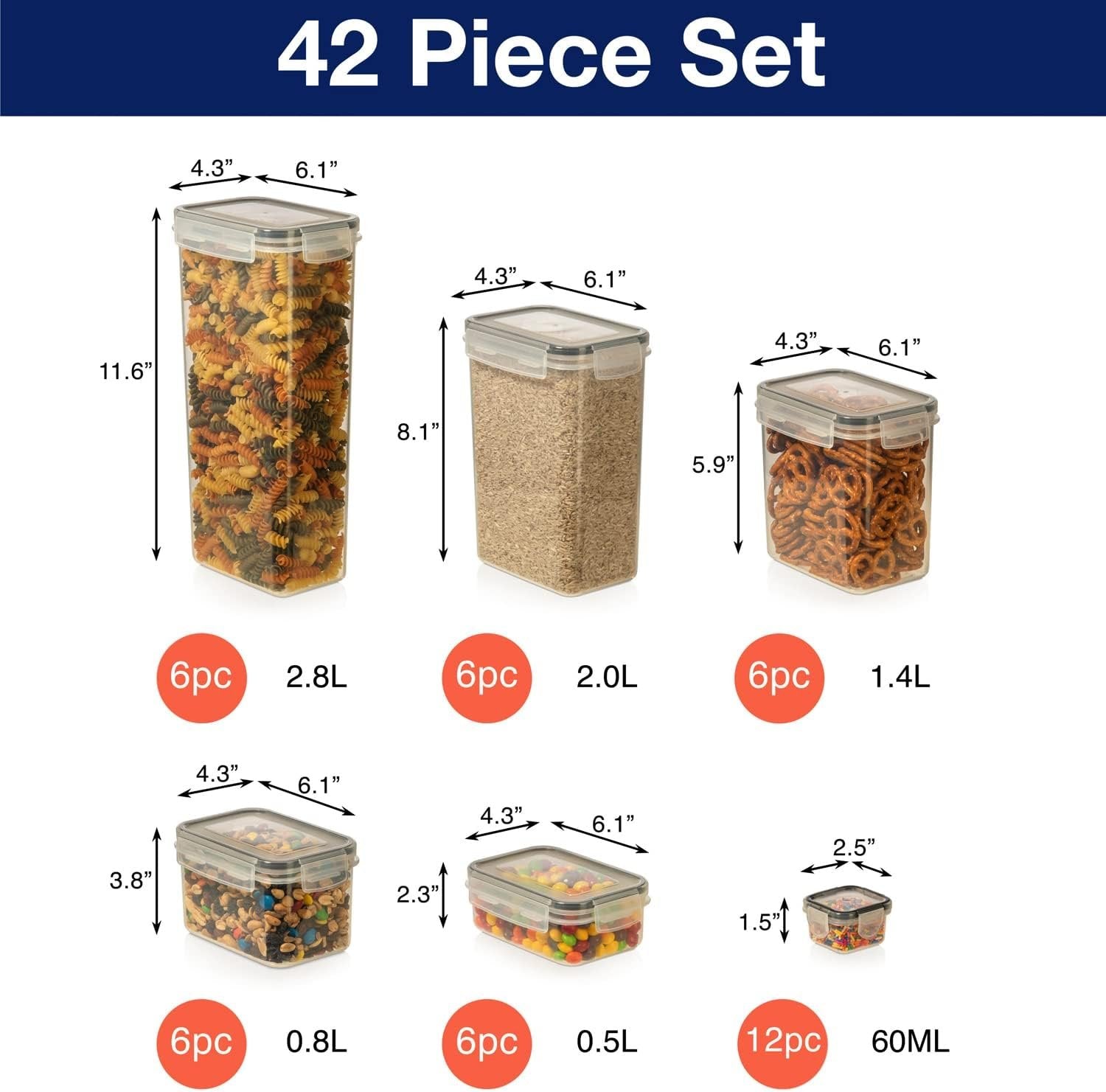 ClearSpace Airtight Food Storage Containers –14 Pack BPA Free Kitchen Organization Set for Pantry Organization and Storage, Plastic Canisters with Durable Lids Ideal for Cereal, Flour & Sugar (Black)