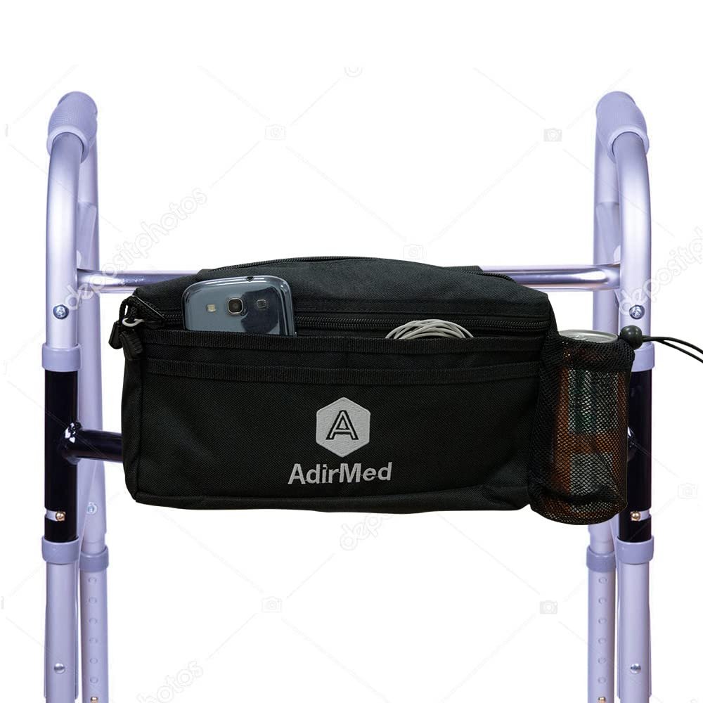 AdirMed Walker Bag and Wheelchair Tote Bag | Folding and Rolling Walkers Side Pouch| Rollator Accessories | Walker Basket - Black