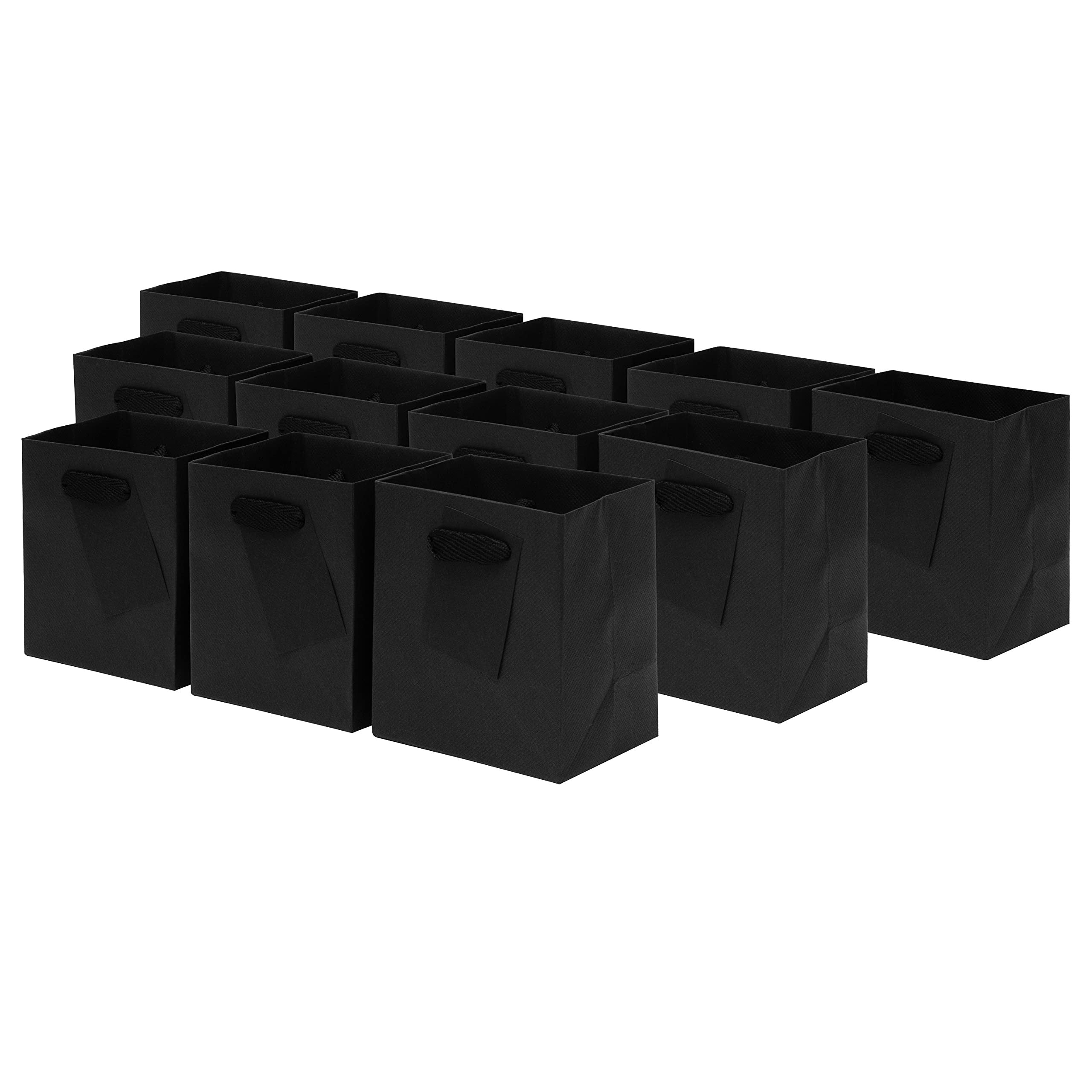 Black Gift Bags - 4x2.75x4.5 Inch 12 Pack Extra Small Black Paper Gift Bags with Handles, Designer Gift Wrap for Little Presents, Tiny Shopping Bags for Birthday Parties, Events, Holidays, Bulk