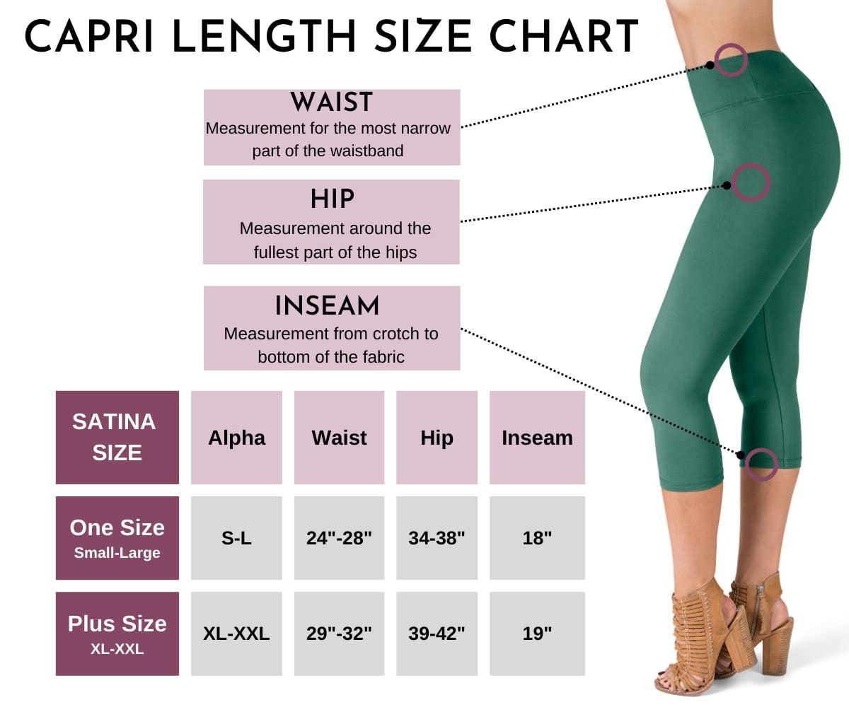High Waisted Teal Capri Leggings, Tummy Control, 3 Waistband, Yoga, One Size Fits All - SATINA