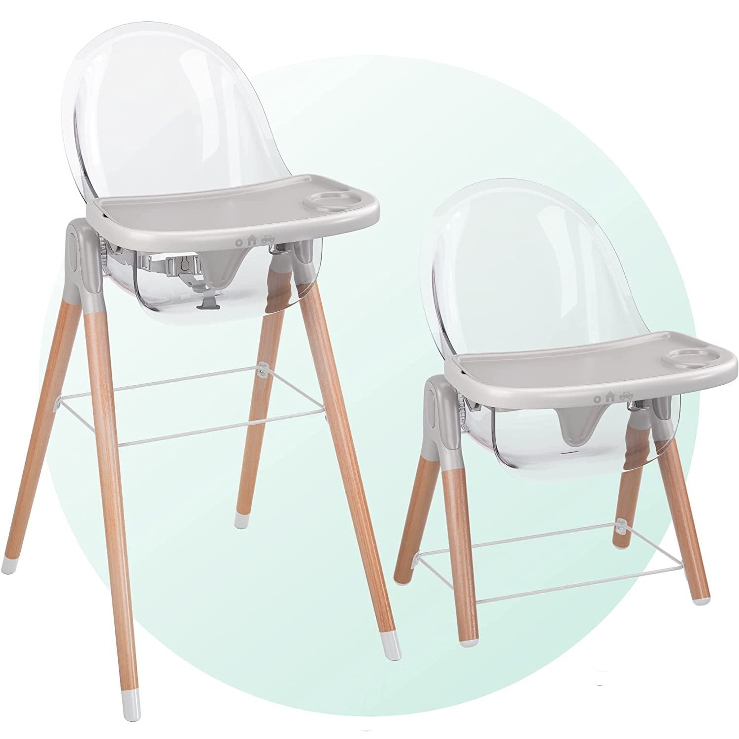 Children of Design Deluxe High Chair | Grey/Clear | 6-in-1 | 3 Seat Positions | 2 Heights | Easy Clean | Removable Tray | Compact