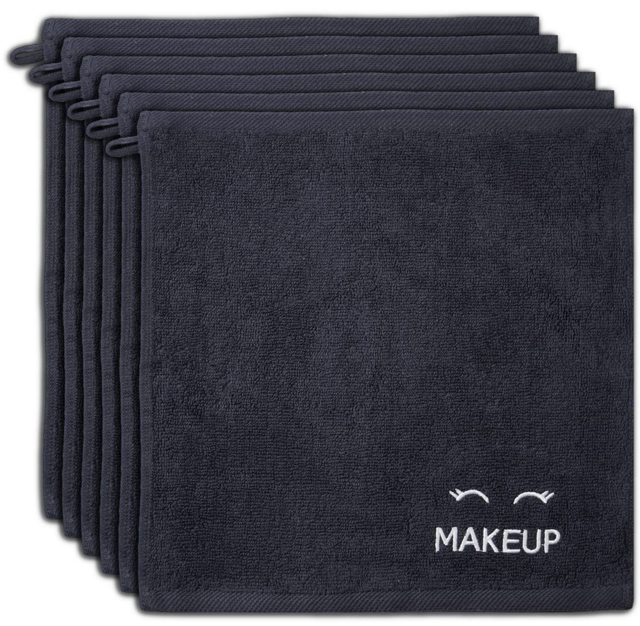 6 Pack Bleach Safe Black Makeup Towels | Soft Cotton Washcloths for Make up Removal