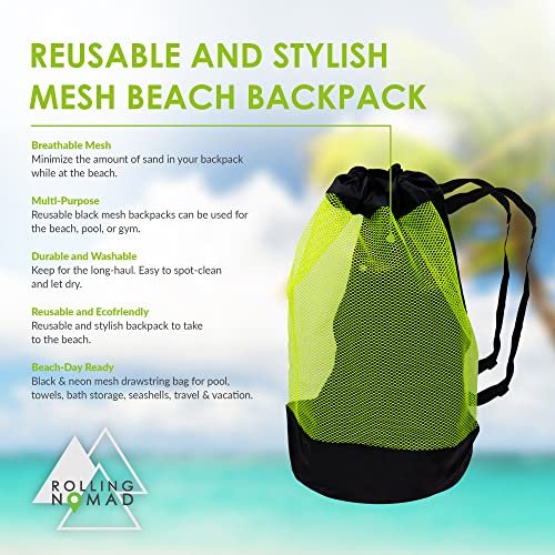 Large Beach Toy Bag Backpack for Kids - Durable Waterproof, Black & Neon Green, 17x10.25x20.5 Inch, Perfect for Pool, Travel & Vacation