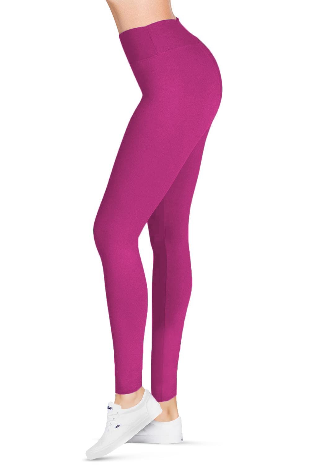SATINA High Waisted Leggings for Women - Workout Leggings for Regular & Plus Size Women - Fuchsia Leggings Women - Yoga Leggings for Women |3 Inch Waistband (One Size, Fuchsia)