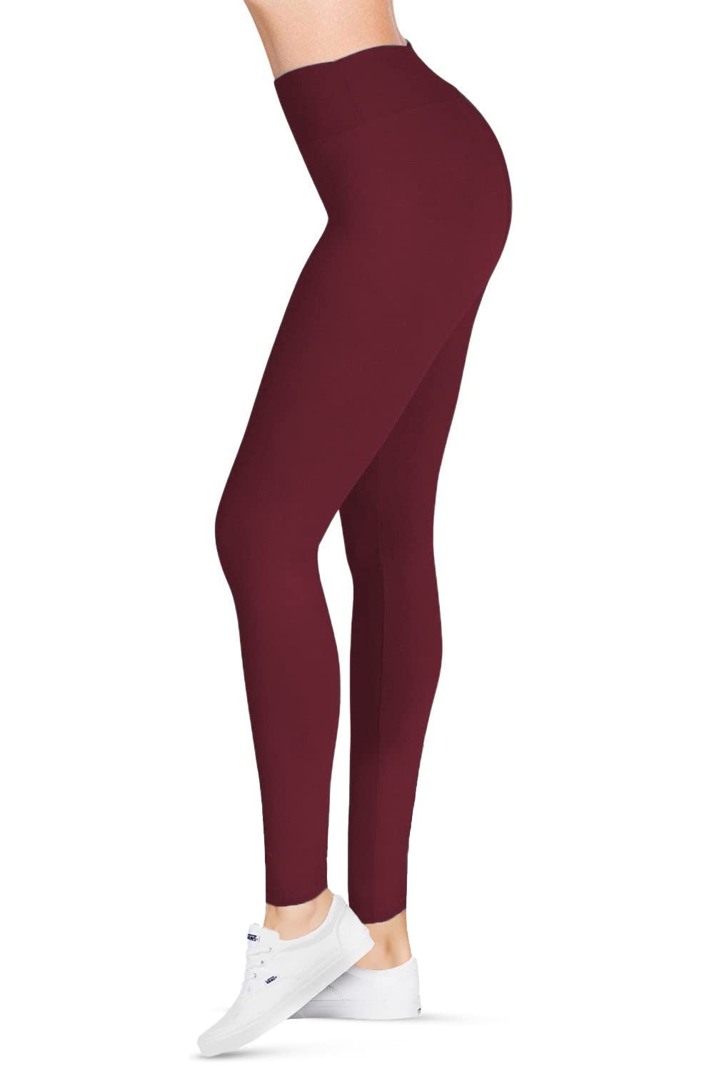 SATINA High Waisted Burgundy Leggings - One Size - Yoga & Workout Leggings for Women with 3 Inch Waistband - Free Shipping & Returns