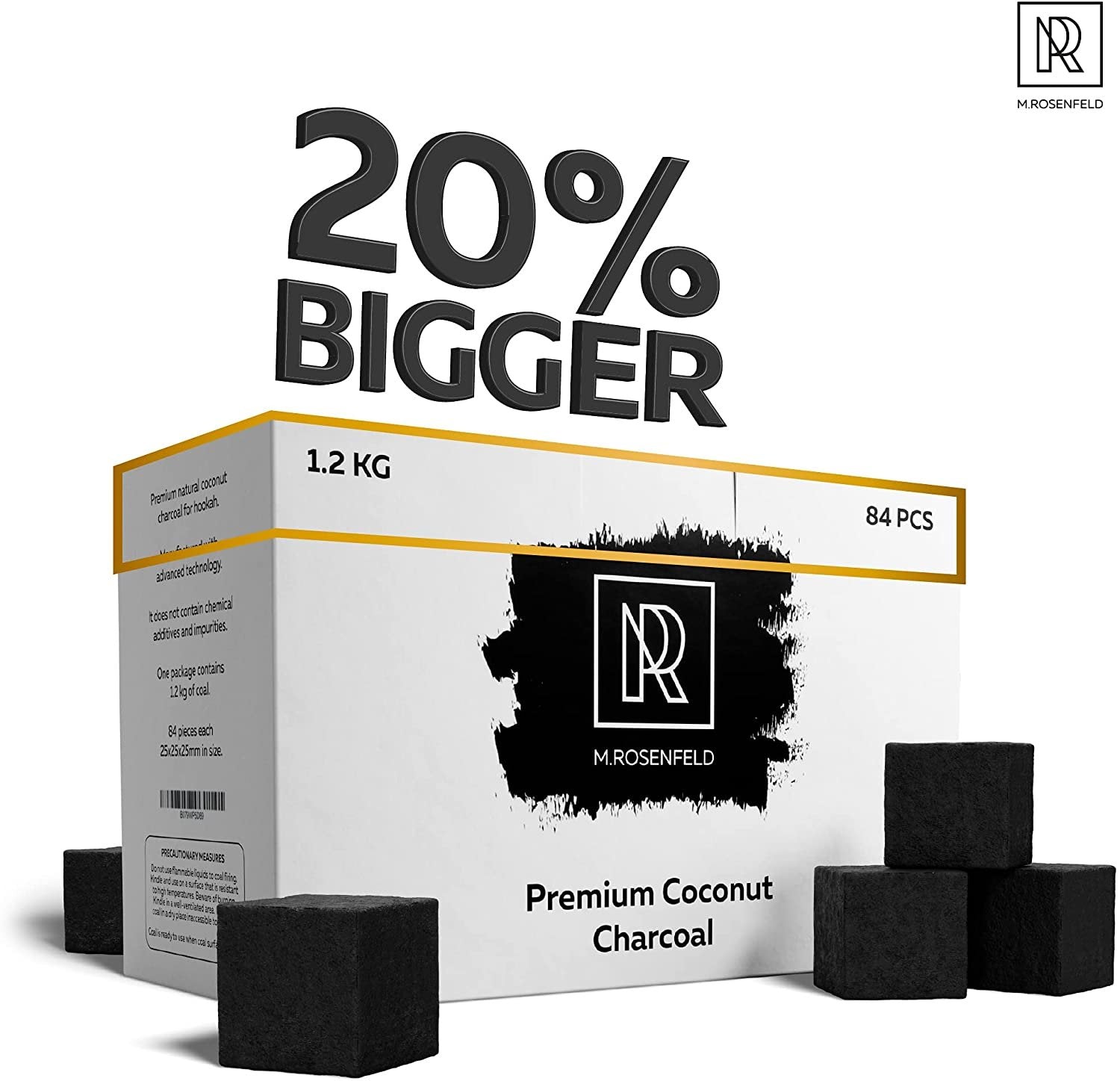 XL Pack 84 Coconut Charcoal Hookah Coals - 1.2 KG White Value Pack Size - 100% Natural - 25mm Cubes - Free Shipping