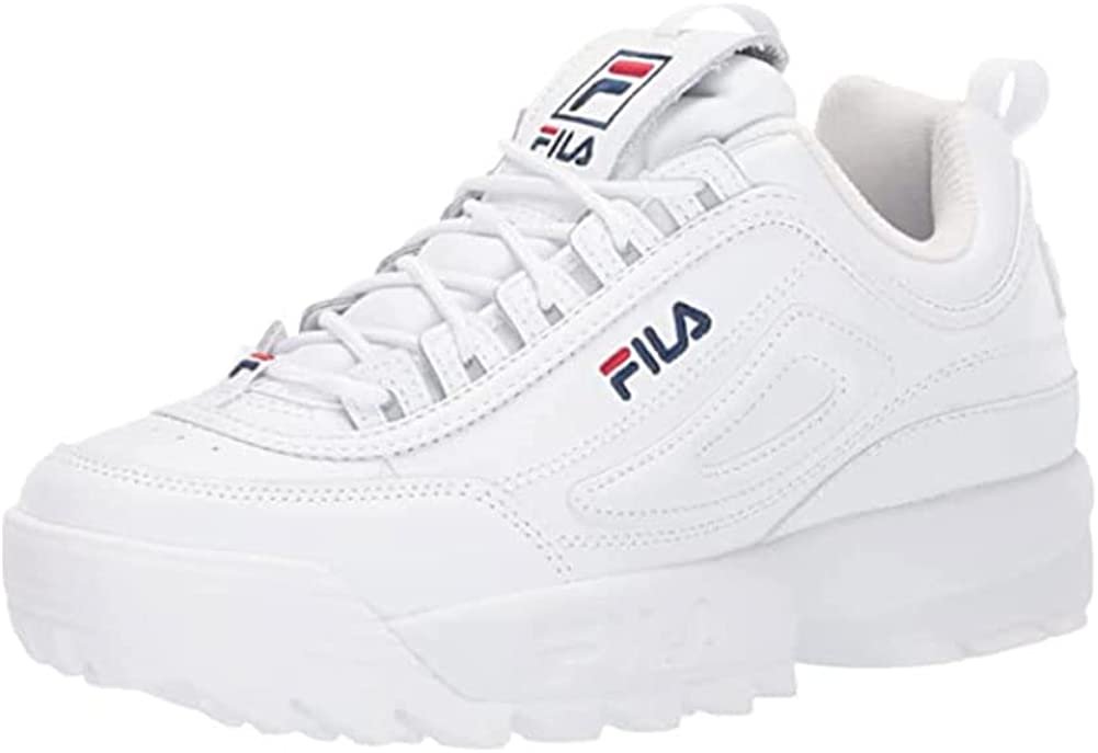 Fila womens Fila Women's Disruptor Ii Premium Sneaker, White/Navy/Red, 8 US
