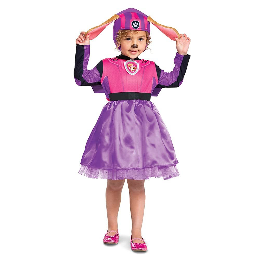 Paw Patrol Skye Costume Hat and Jumpsuit for Girls, Deluxe Paw Patrol Movie Character Outfit with Badge, Toddler Size Small (2T) Multicolored
