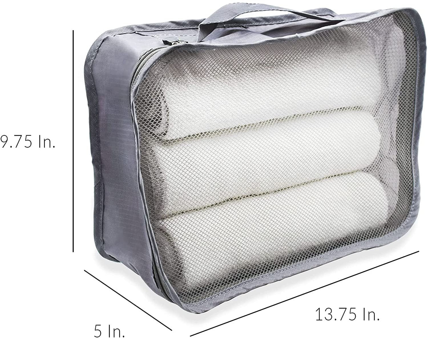Medium Grey Packing Cubes - 4 Pack High Capacity Luggage Organizers for Travel, Ultralight Nylon Mesh Bags - 13.75x4x9.75