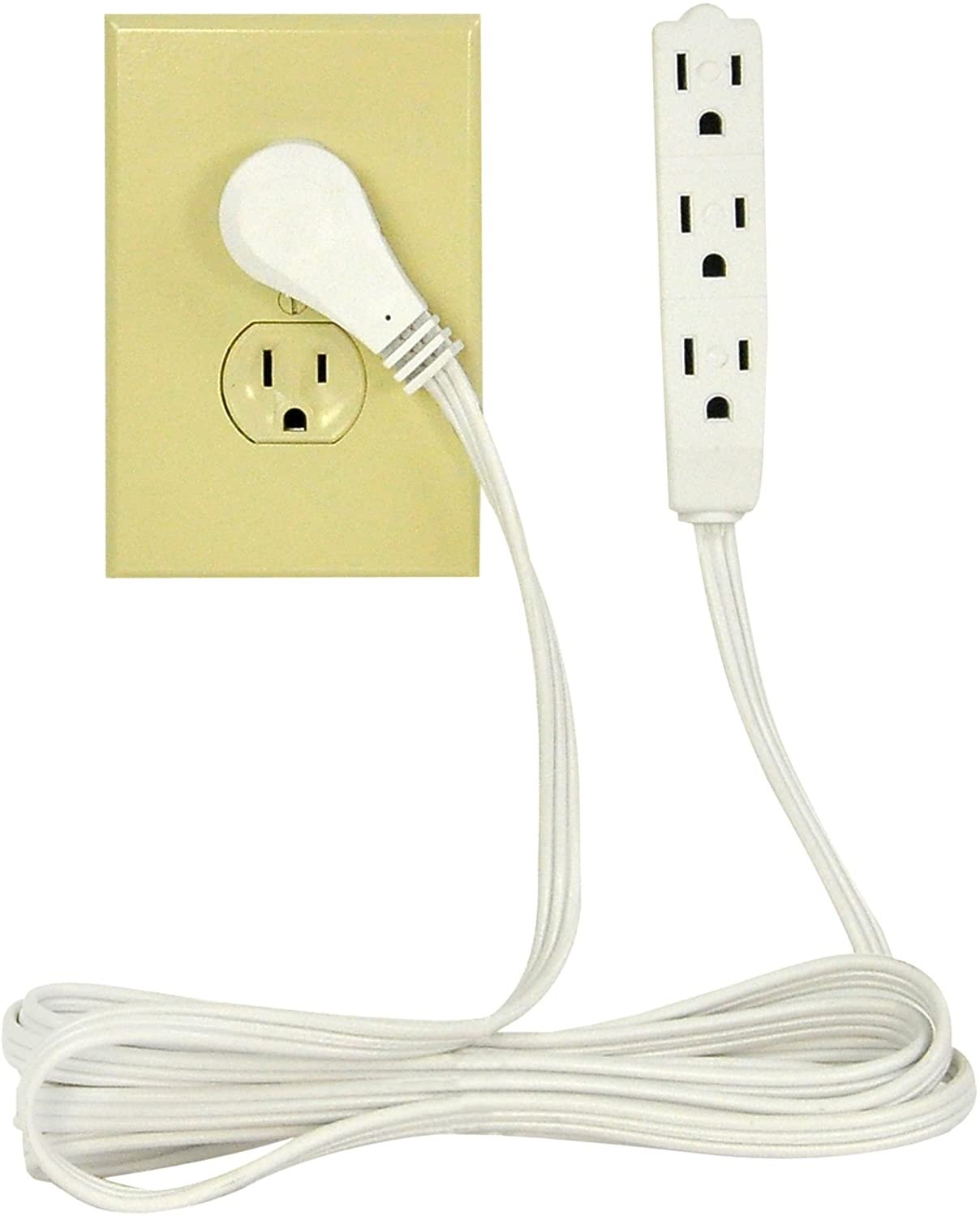 BindMaster 20ft White Extension Cord, 3 Outlets, Angled Flat Plug, 3-Prong Grounded