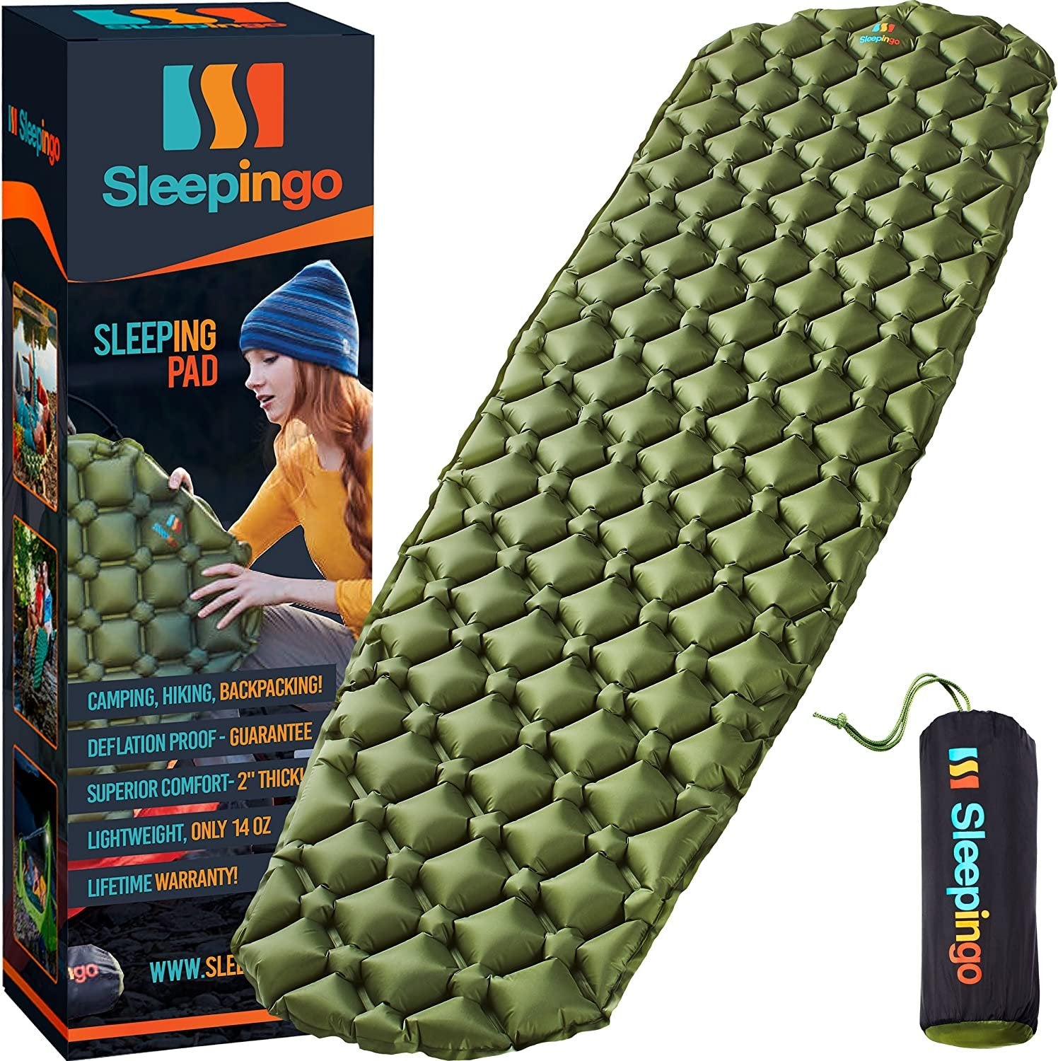 Sleepingo Sleeping Pad for Camping - Ultralight Sleeping Mat for Camping, Backpacking, Hiking - Lightweight, Inflatable & Compact Camping Air Mattress (Blue)