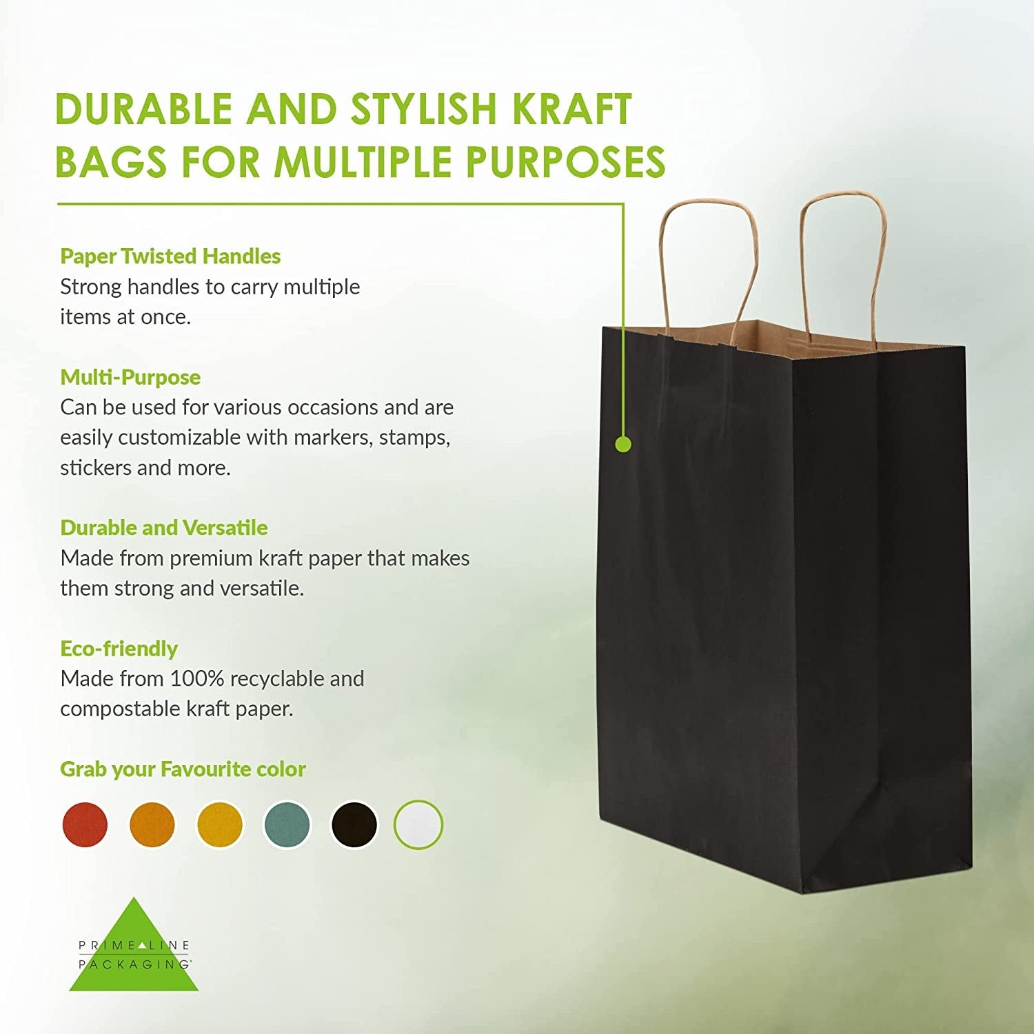 Black Kraft Paper Bags with Reinforced Patch Paper Twist Handles for Birthday Parties, Restaurant Take-Outs, Shopping, Merchandise, Party, Retail, Gift Bags 10x5x13x5"