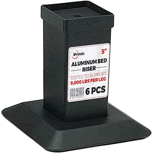 iPrimio Aluminum Bed Risers - Heavy Duty, 5 Inch Lift, 4 Pack, Up to 9,000lbs - Bed Raising Blocks, Furniture Risers - Safe, Sturdy Bed Lifts for College Dorm Rooms, Couches, Tables, Desk Riser