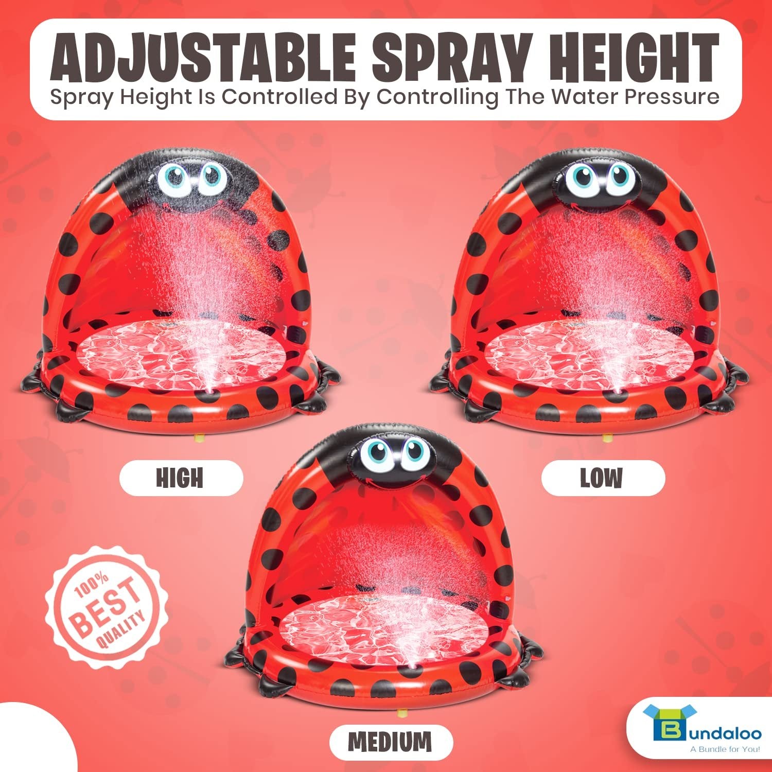 Bundaloo Baby Pool with Canopy and Sprinkler - Inflatable Ladybug Kiddie Pool for Toddler Boys and Girls with Shade - Perfect Toy for Outdoor Summer Fun