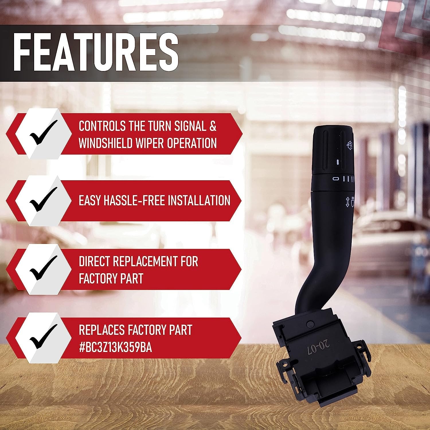 Turn Signal Windshield Wiper Switch - Compatible with Ford Trucks - F-150, F-250, F-350, F-450, F-550 Super Duty - Replaces SW76874, BC3Z13K359BA, BC3Z-13K359-BA, SW-6874-2011, 2012, 2013
