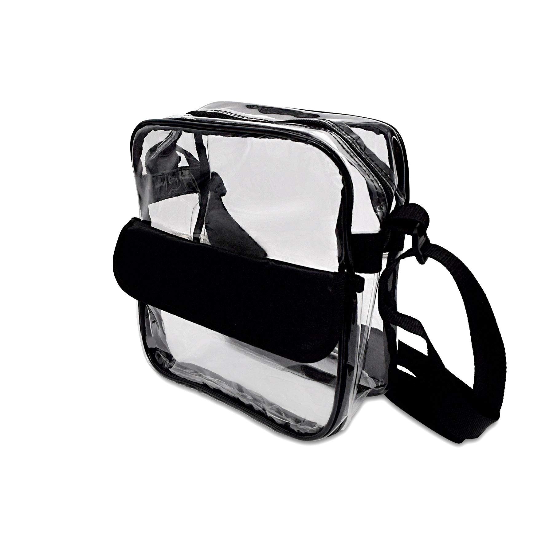 Clear Stadium Approved Crossbody Bag Black 10x10x4.5 - Front Pocket, Adjustable Strap, See-Through Vinyl