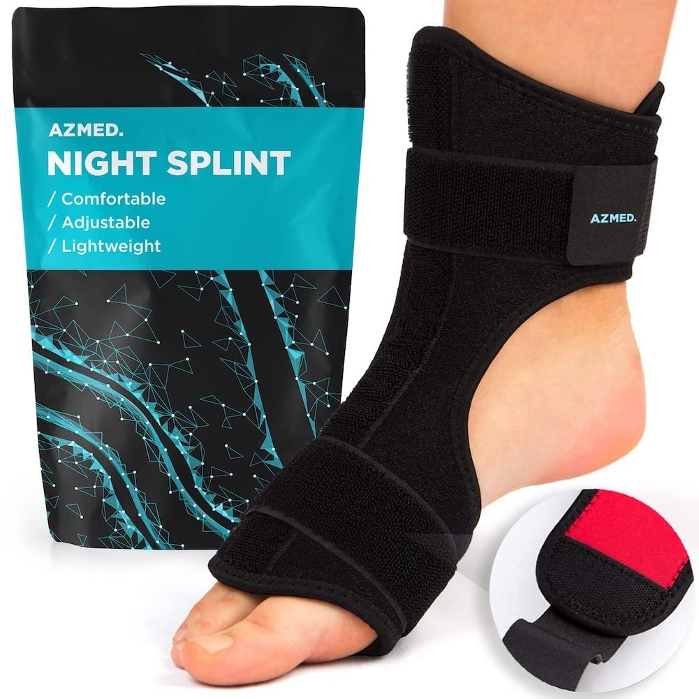 AZMED Plantar Fasciitis Night Splint, Black, Size 1, Compression Foot Sleeve for Heel, Ankle & Achilles Tendonitis, Adjustable Arch Support Brace for Pain Relief, Light & Breathable