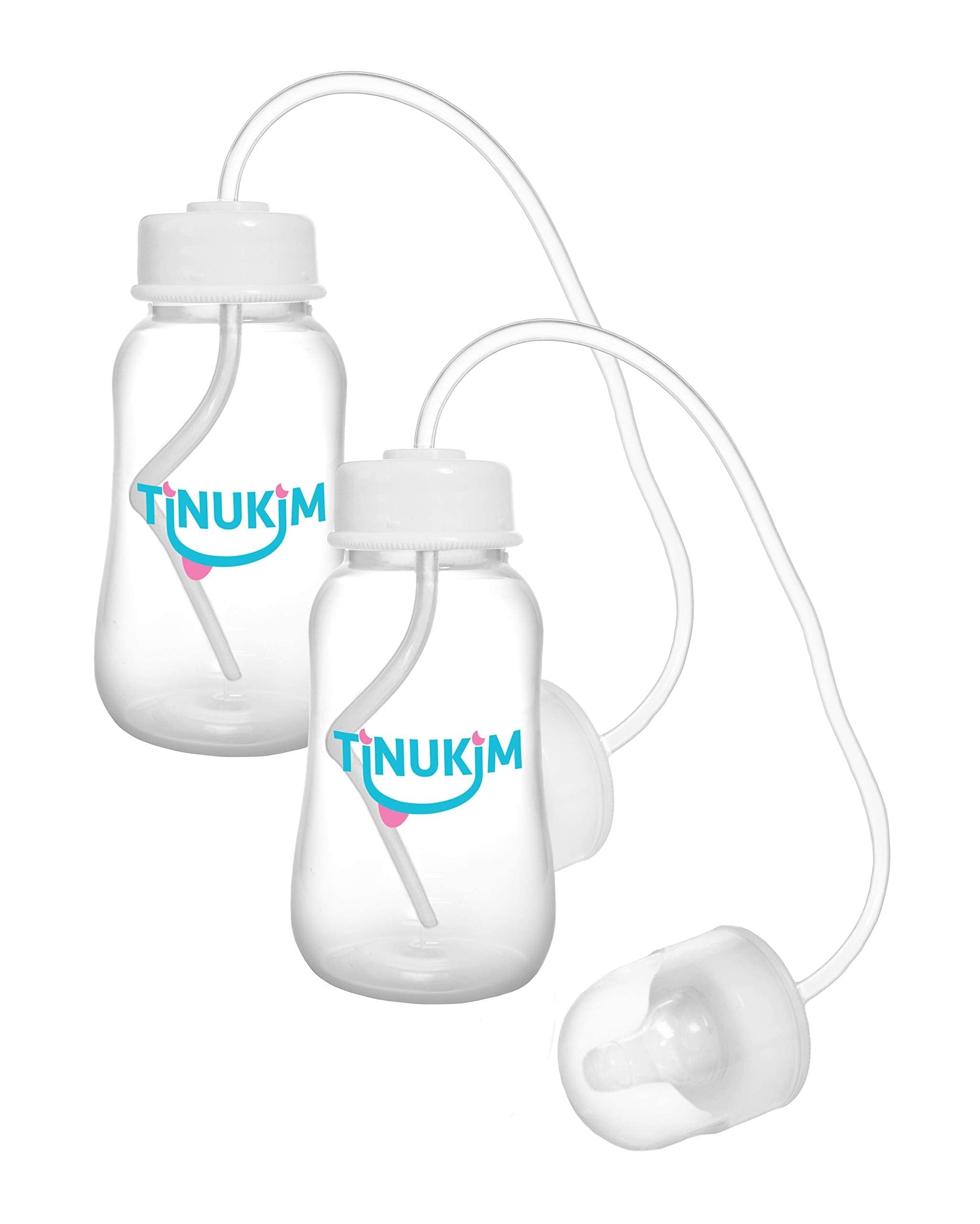 Tinukim iFeed Baby Bottle - Self-Feeding Tube, Anti-Colic Nursing, White - 2-Pack (4oz)
