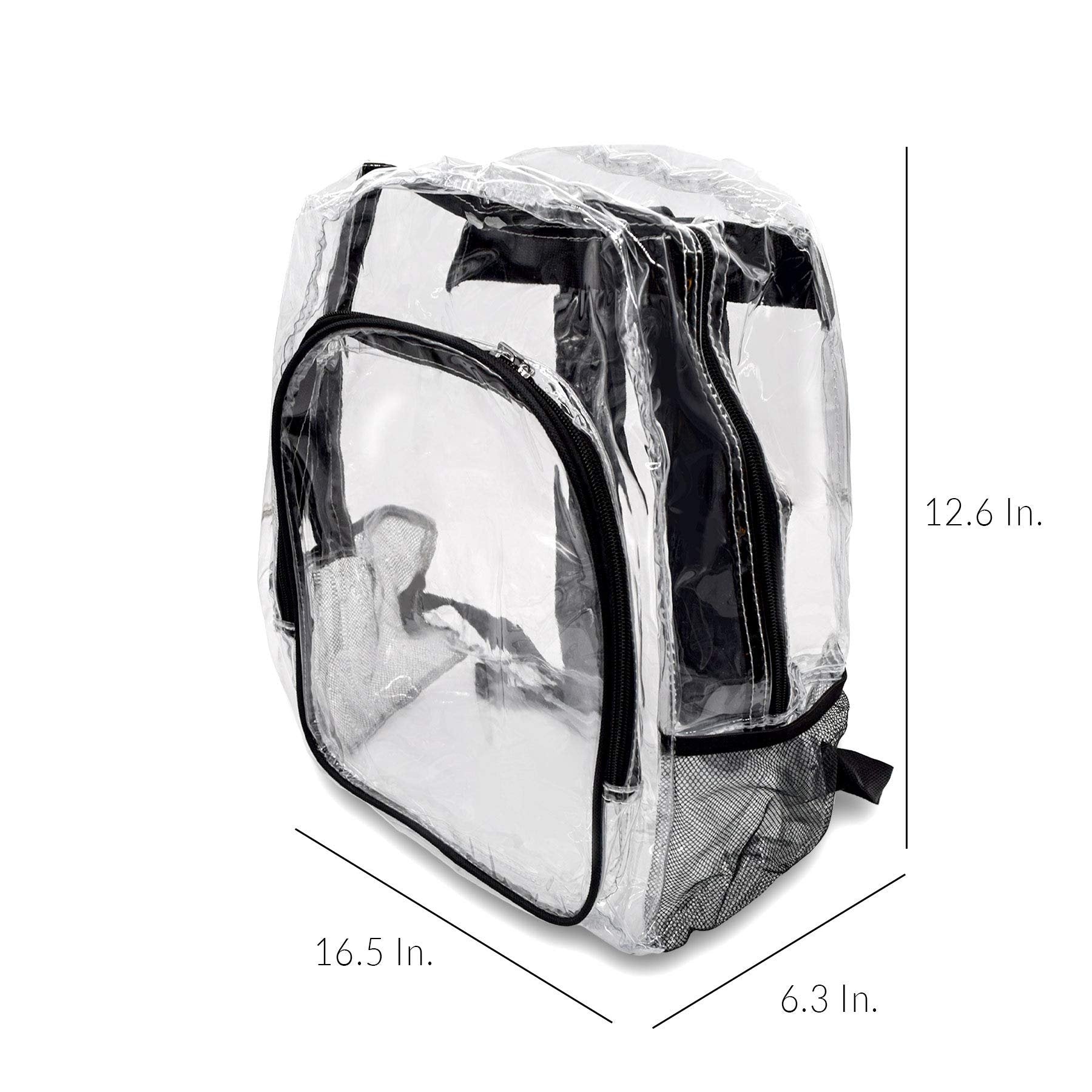 Clear Heavy Duty Backpack - Small Transparent Zippered Bookbag for School, Stadium, Events, 16.5x12.6x6.3